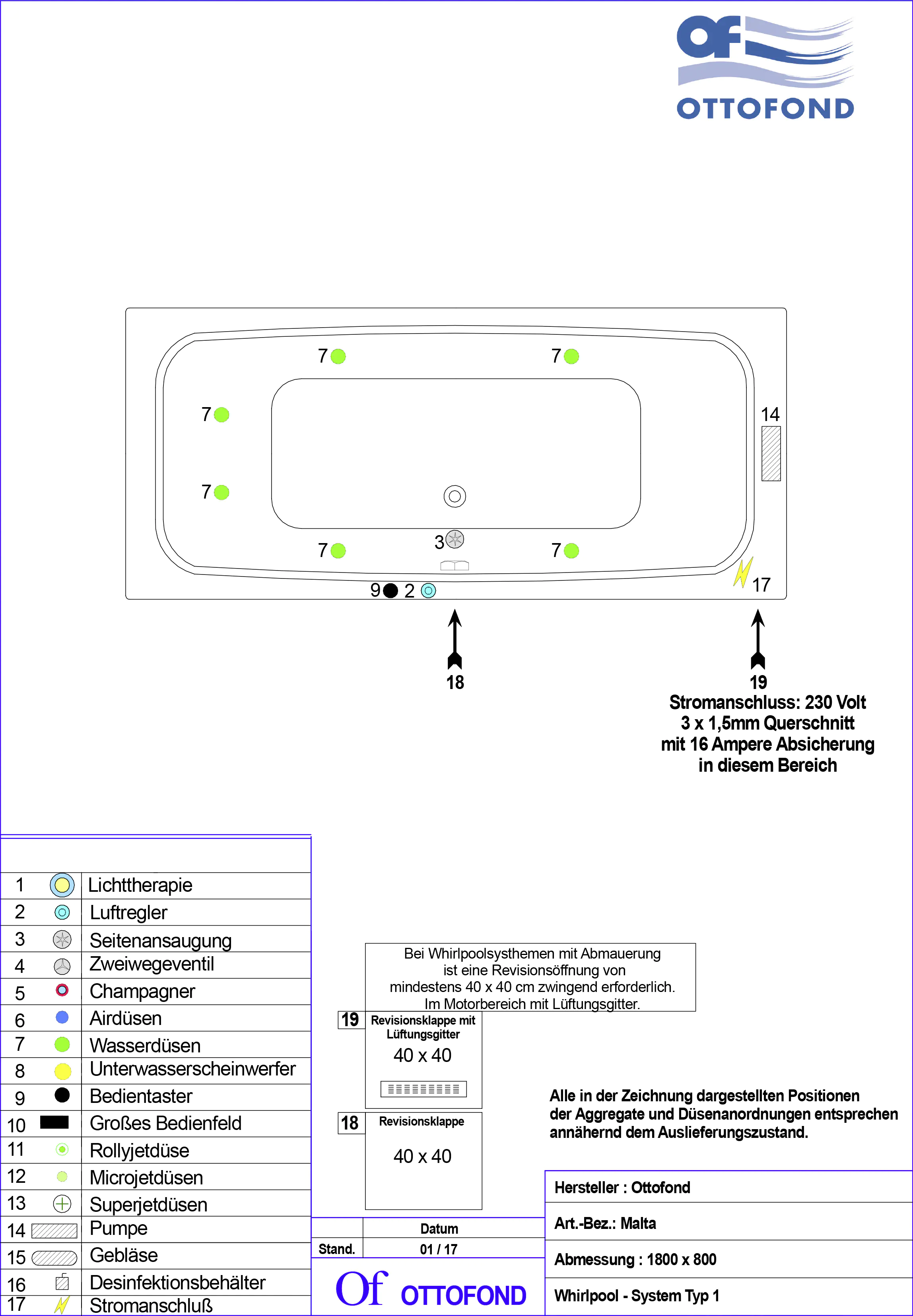 Ottofond Whirlpool-System Malta 180 cm, Typ 1 Ottofond Whirlpool-System Malta 180 cm, Typ 1