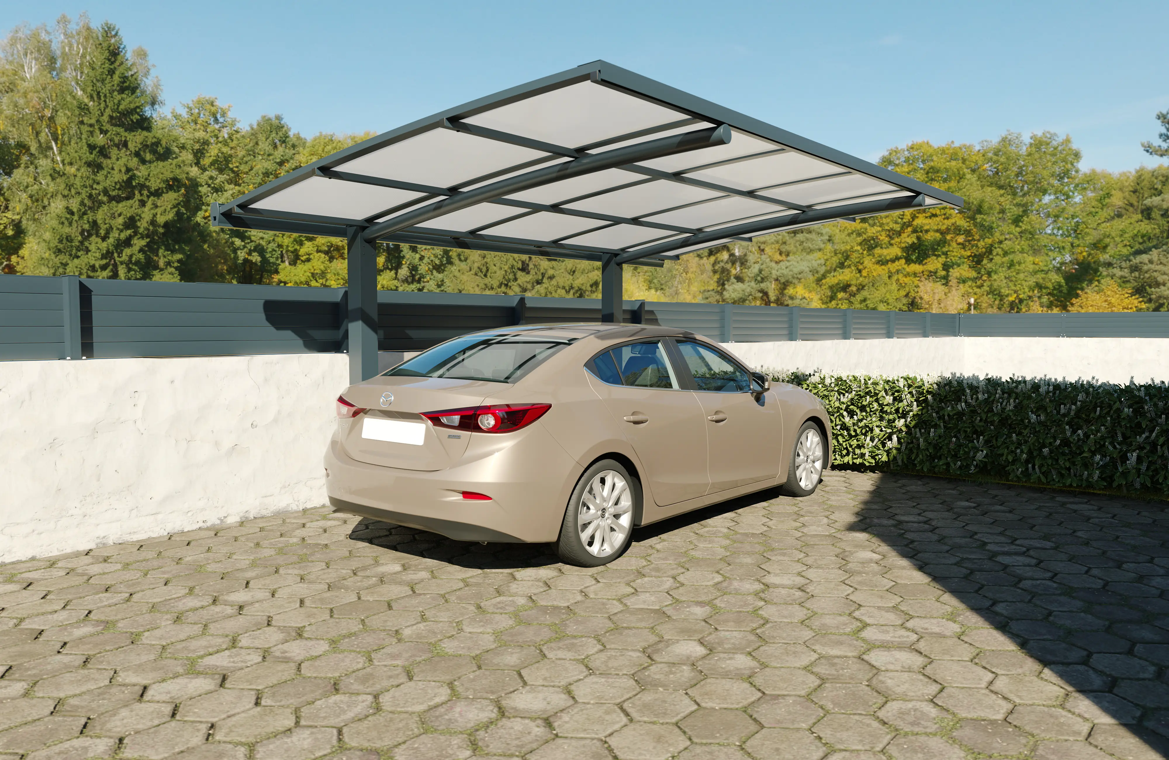 Carport freistehend gebogen 500 x 300 cm grau