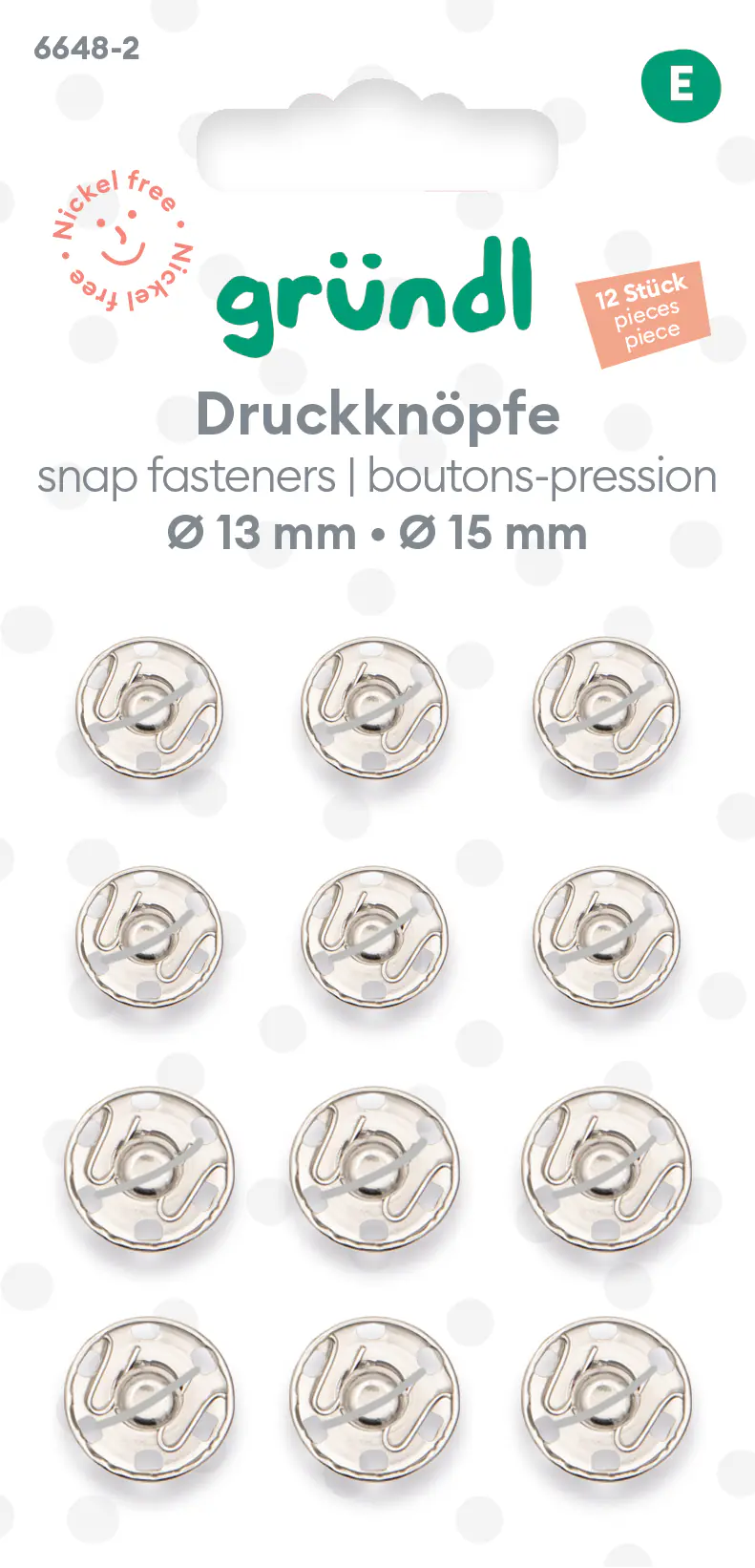 Gründl Druckknopf-Set Ø 13-15 mm silber 12 Stück