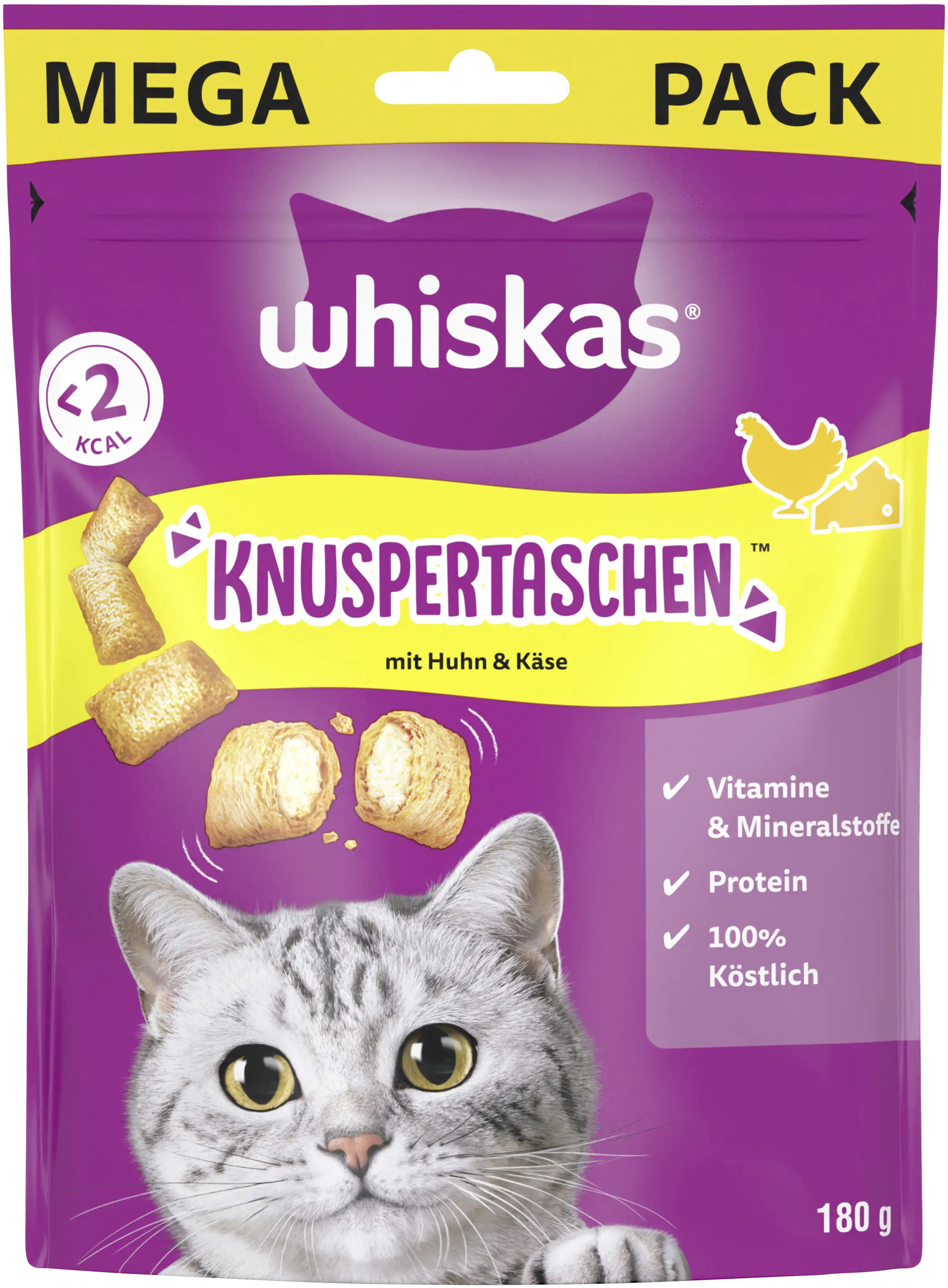 Whiskas Katzensnack Knuspertaschen mit Huhn und Käse 180 g