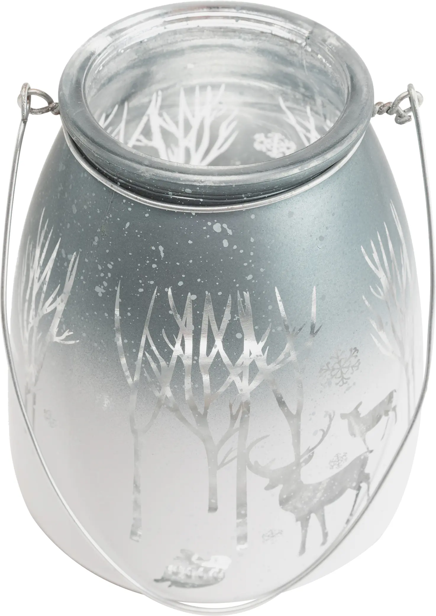 TrendLine Windlicht Glas Winter Ø 13 cm silber-weiß