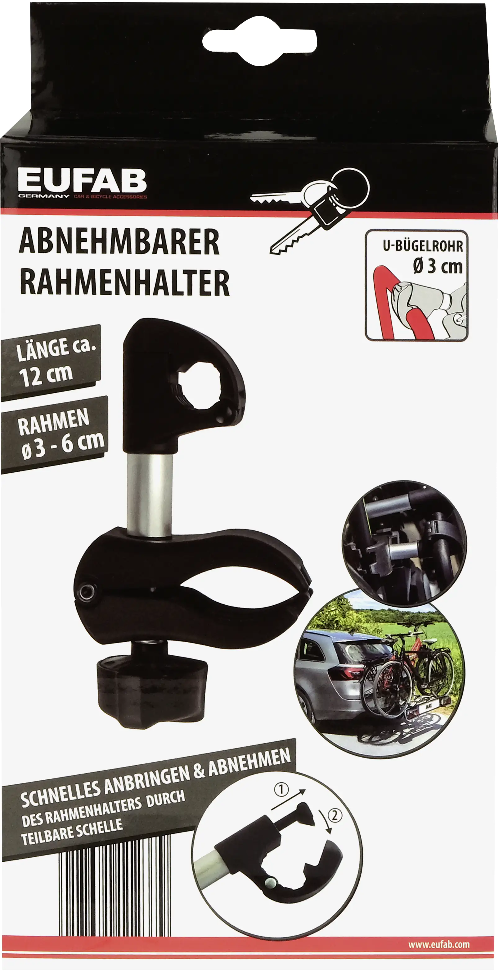 EUFAB Rahmenhalter kurz 12cm abschließbar für Jake, Hawk, Crow, James, Bike two+four EUFAB Rahmenhalter kurz 12cm abschließbar für Jake, Hawk, Crow, James, Bike two+four