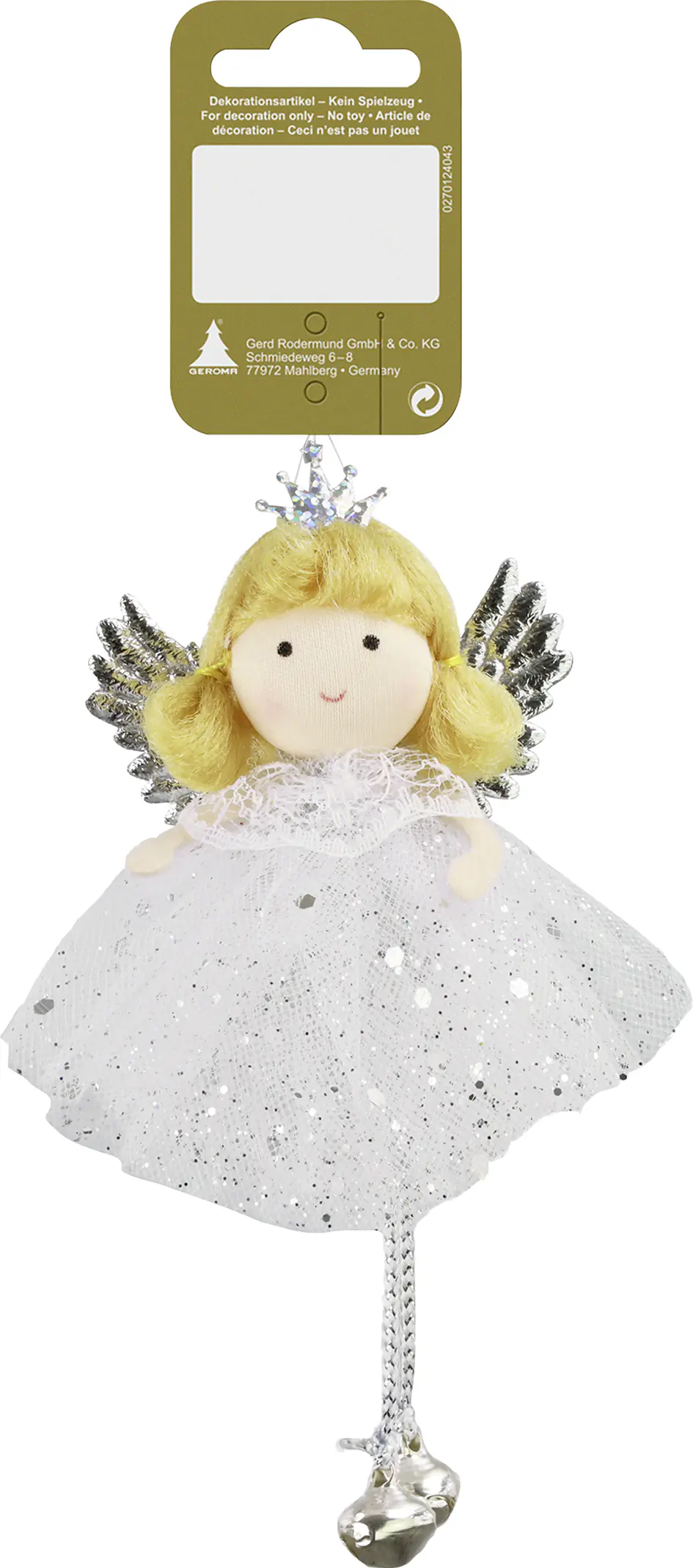 Weihnachtsanhänger Engel 15 cm weiß silber 1 Stück