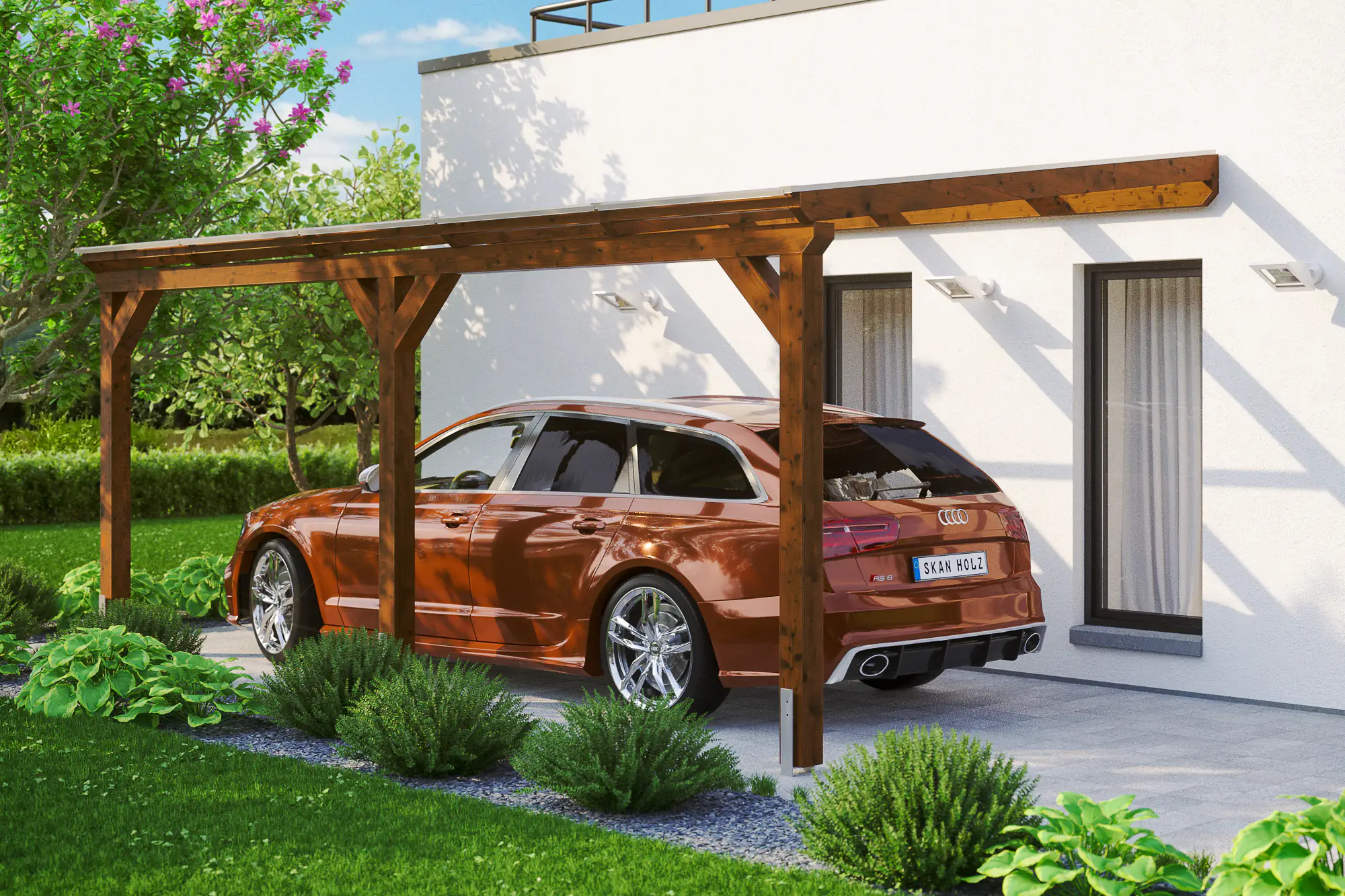 SKAN HOLZ Carport Vogtland 300 x 541 cm, lasiert in Nussbaum