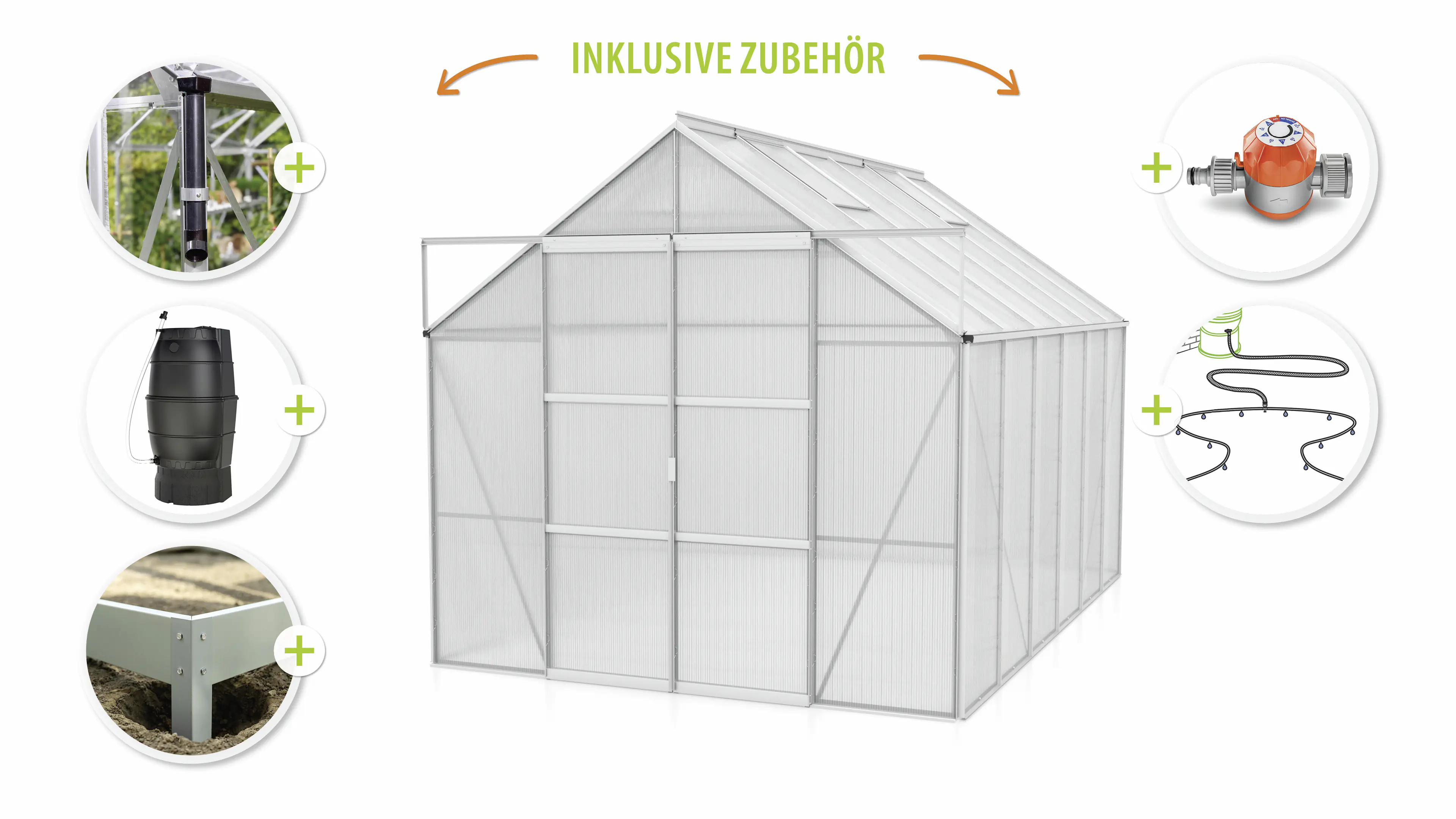 Vitavia Gewächshaus-Set Uranus 9900 HKP 4 mm alu 254 x 379 cm 