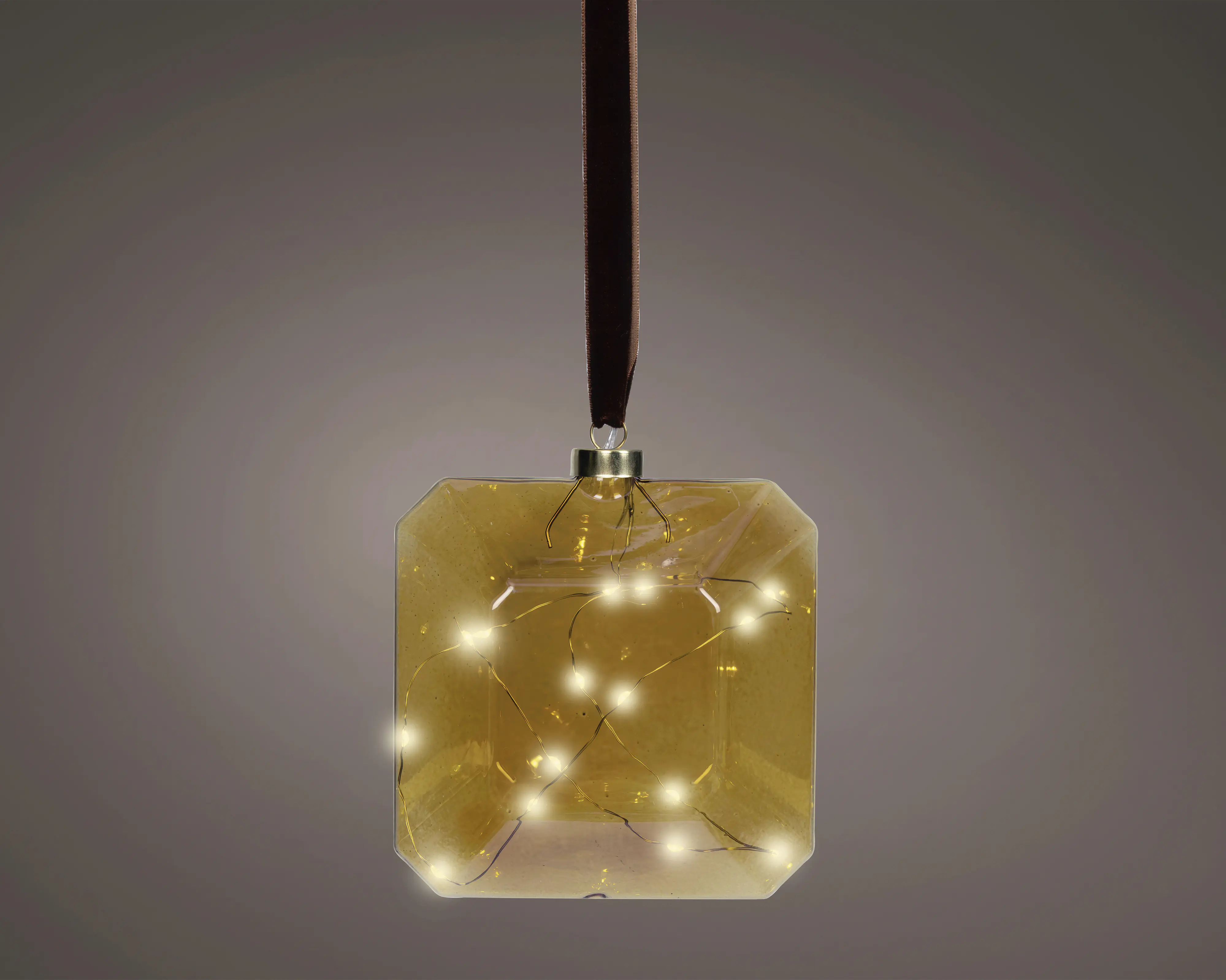 Lumineo LED Hänger batteriebetrieben Glas 14 x 14 cm warmweiß braun