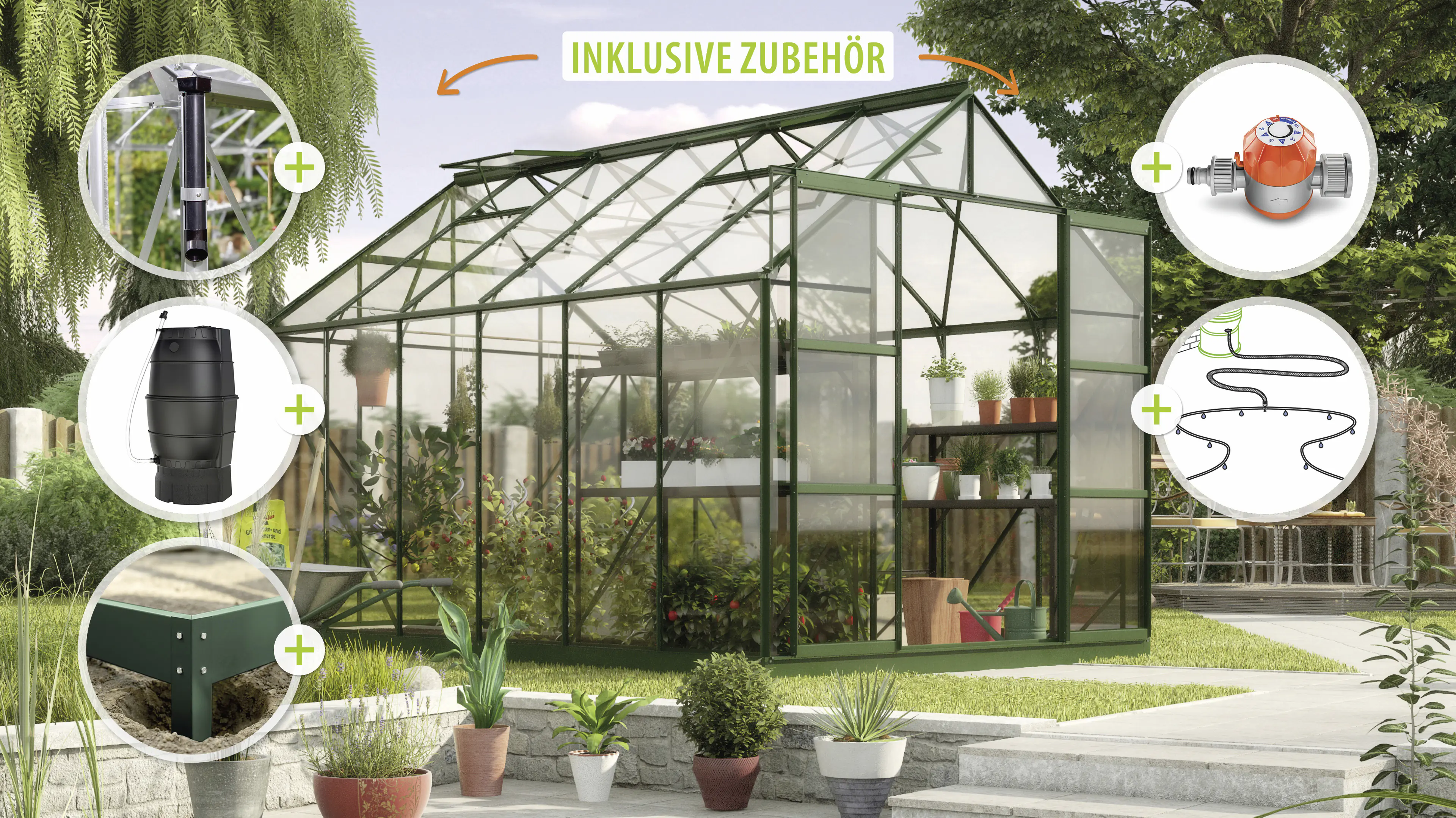 Vitavia Gewächshaus-Set Uranus 9900 ESG 3 mm smaragd 254 x 379 cm 