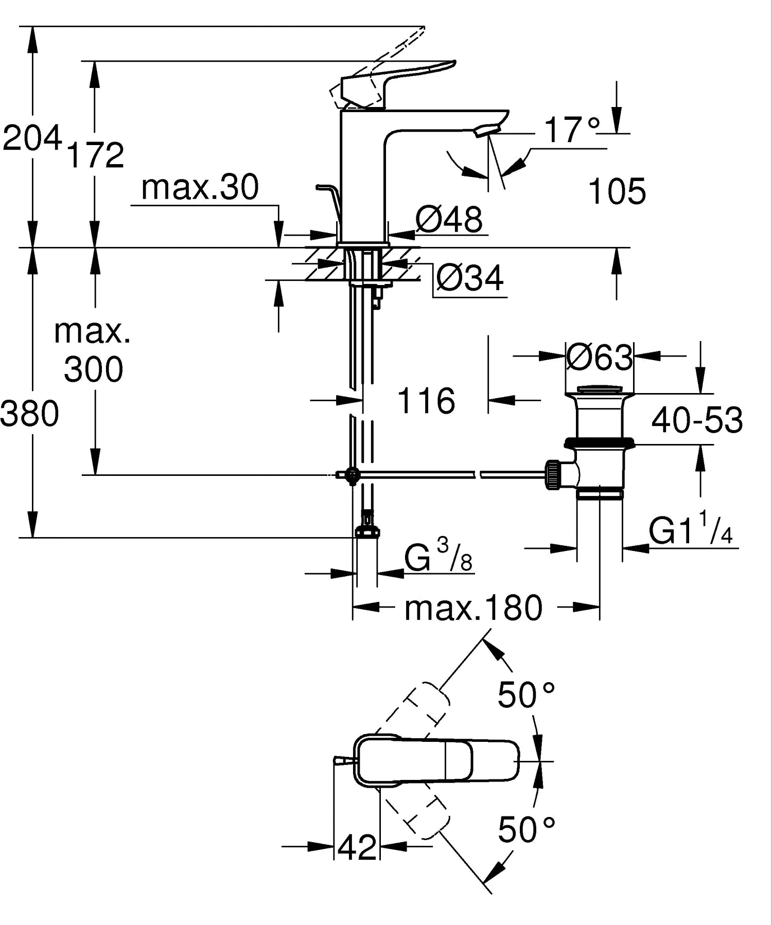 Grohe Quickfix Waschtischarmatur Dice M verchromt