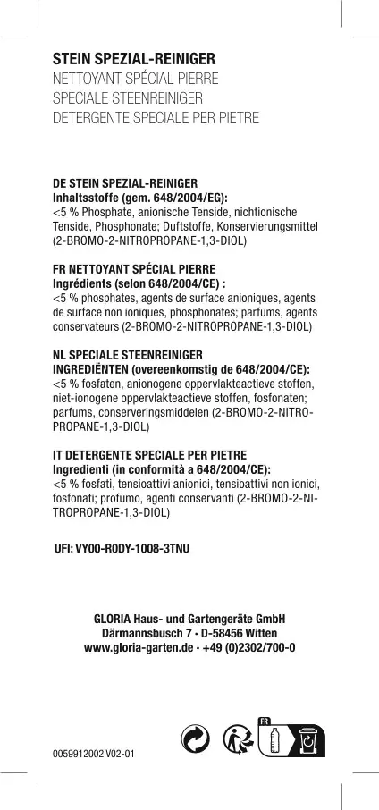 Gloria Spezial-Reiniger für Naturstein, Beton und Kunststein 1 L Gloria Spezial-Reiniger für Naturstein, Beton und Kunststein 1 L