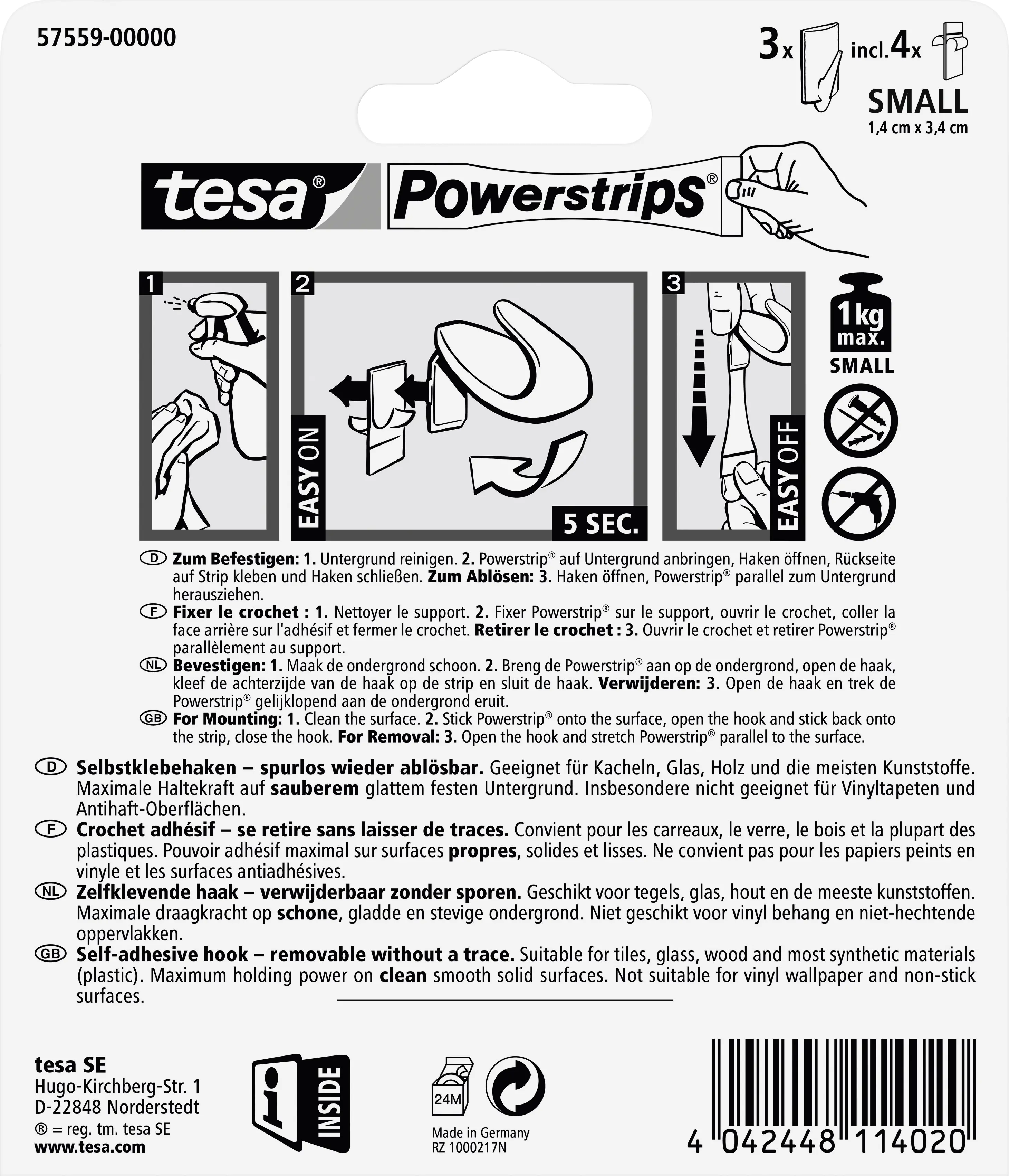 tesa Haken Powerstrip Small 3er-Set, trend