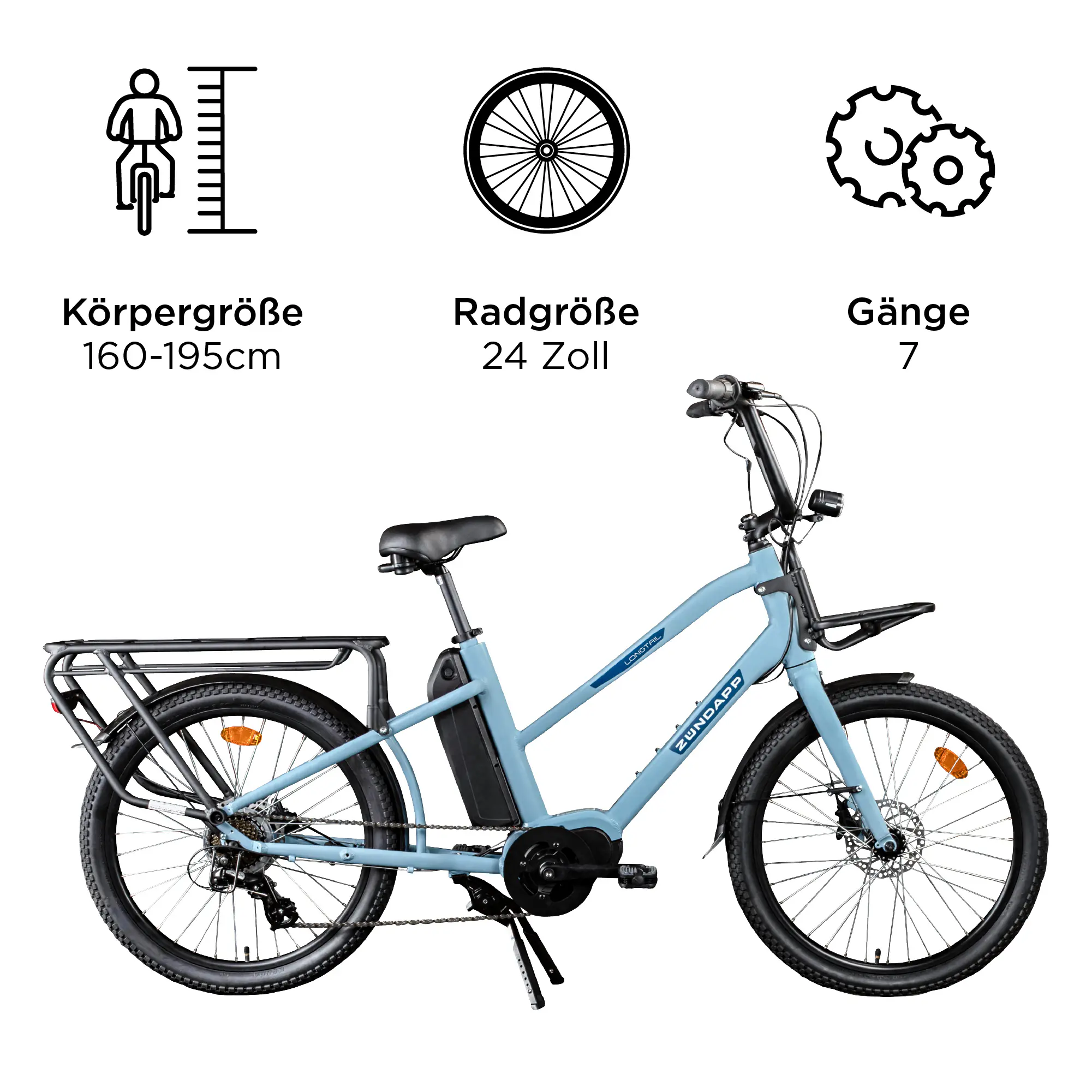 Zündapp E-Bike Longtail M400 24 Zoll 7-Gang 504 wh blau