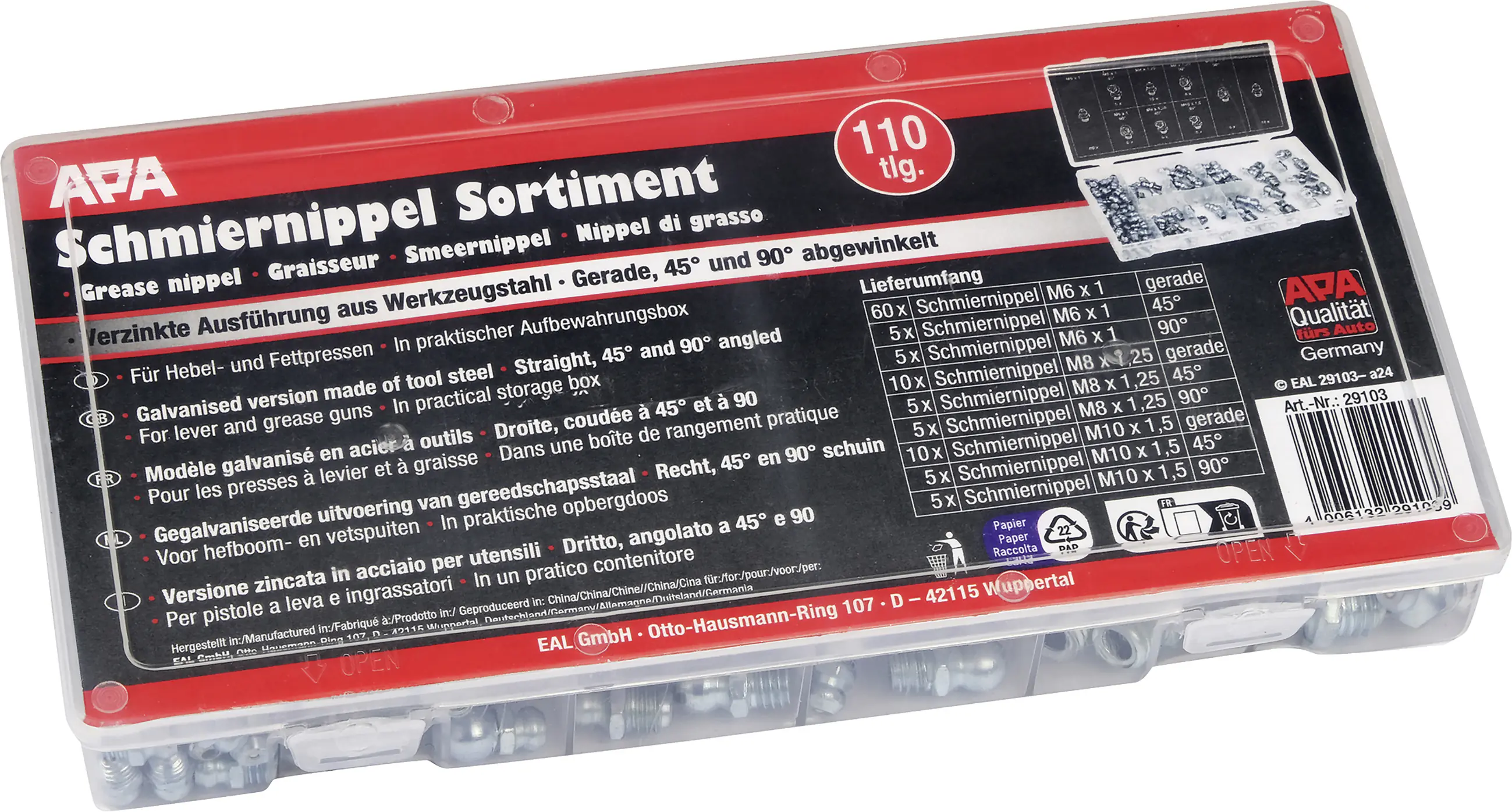 APA Schmiernippel für KFZ & Maschinen 110-tlg. APA Schmiernippel für KFZ & Maschinen 110-tlg.