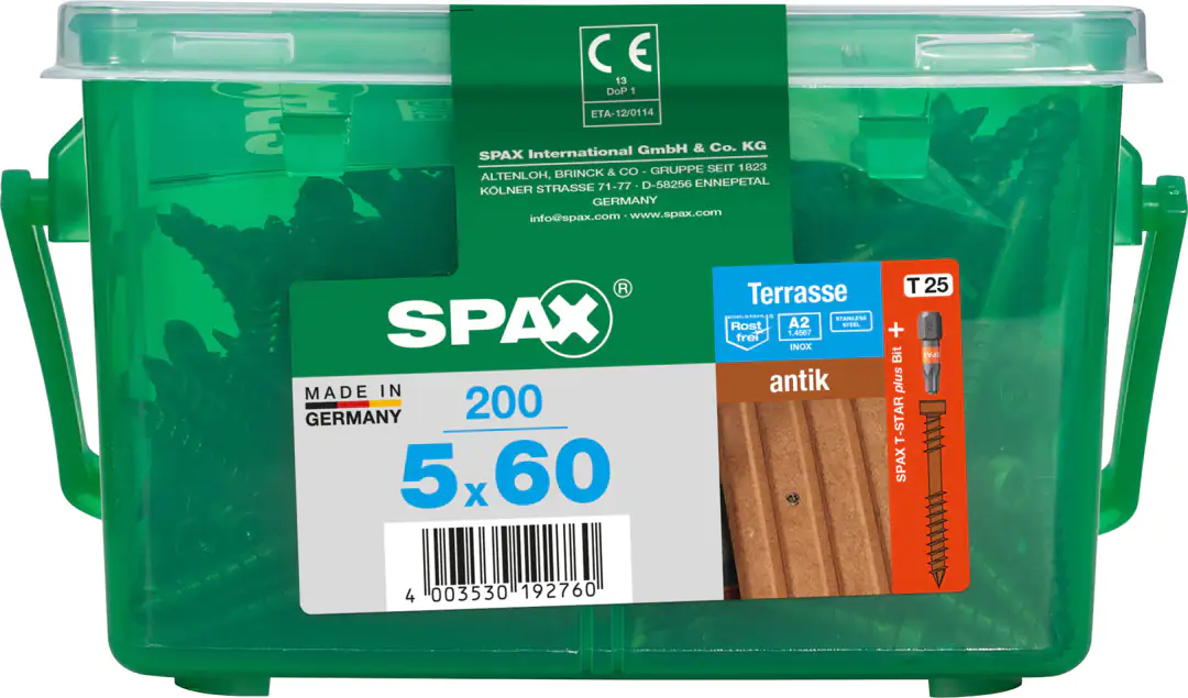 Spax Terrassenschrauben 5.0 x 60 mm TX 25 - 200 Stk. Spax Terrassenschrauben 5.0 x 60 mm TX 25 - 200 Stk.