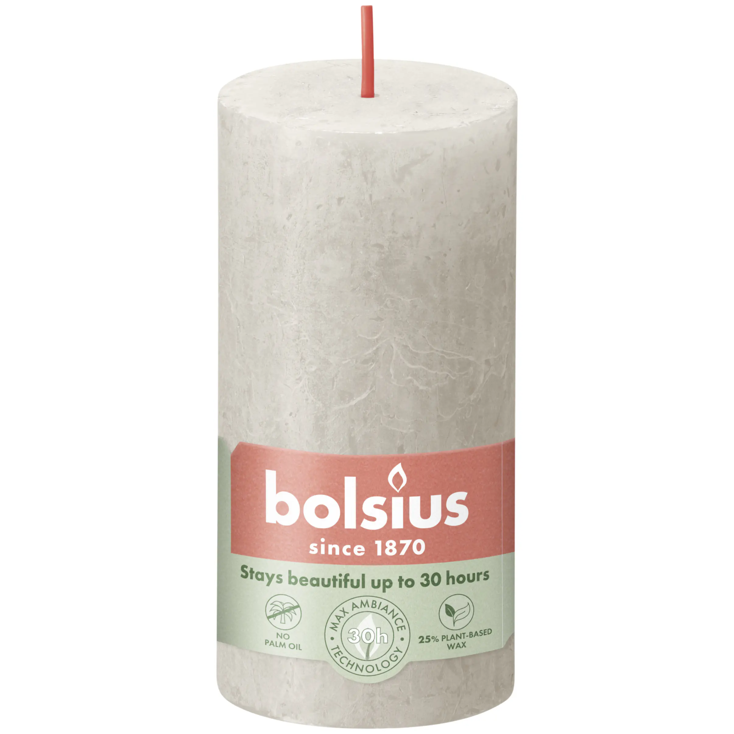Bolsius Rustik Stumpenkerze sandgrau, Höhe: 10 cm, Ø 5 cm