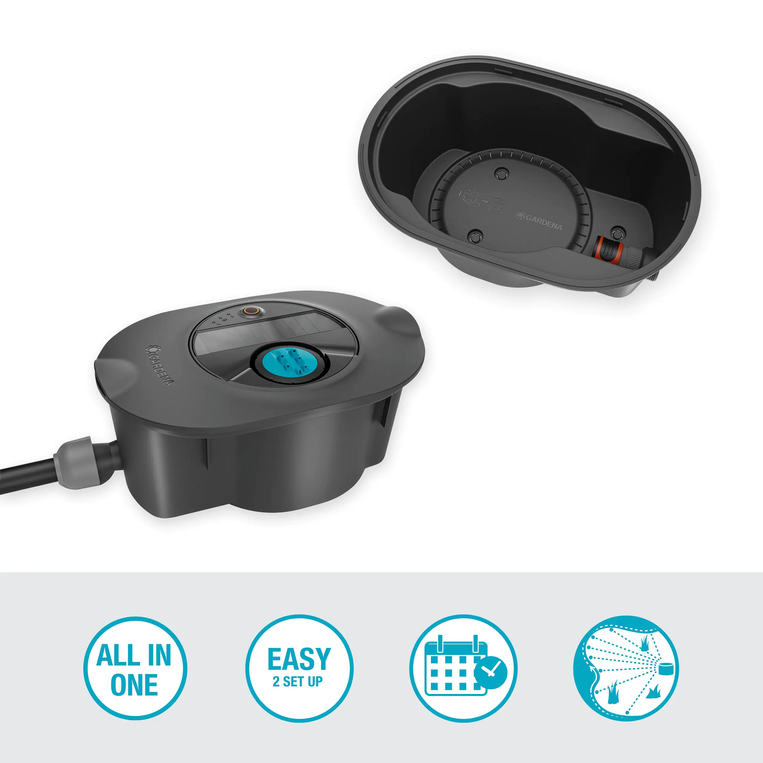 Gardena Bewässerungssystem Pipeline AquaPrecise für Rasen solarbetrieben