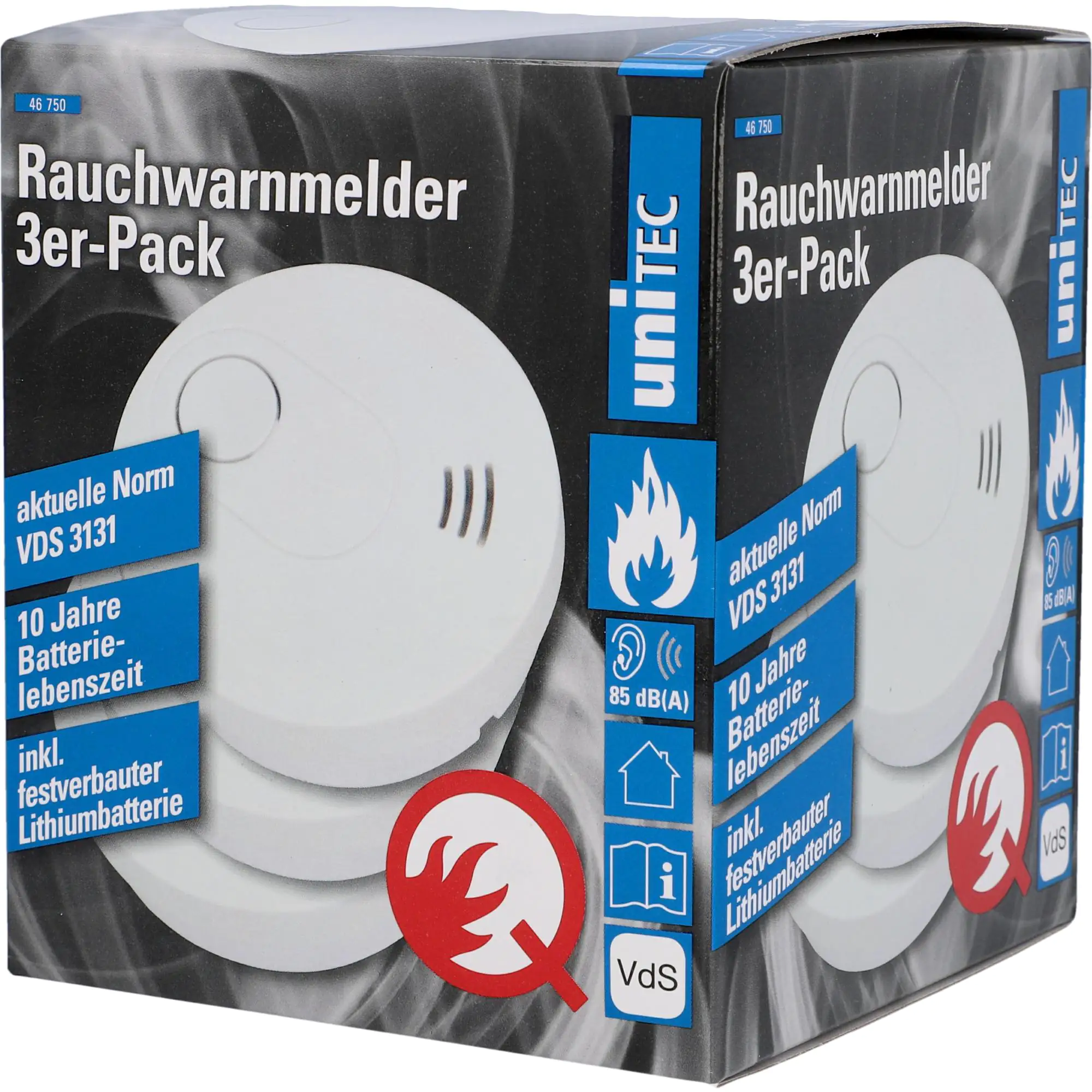 Rauchwarnmelder 3er Pack bis zu 10 Jahre Batterielaufzeit, VDS-geprüft