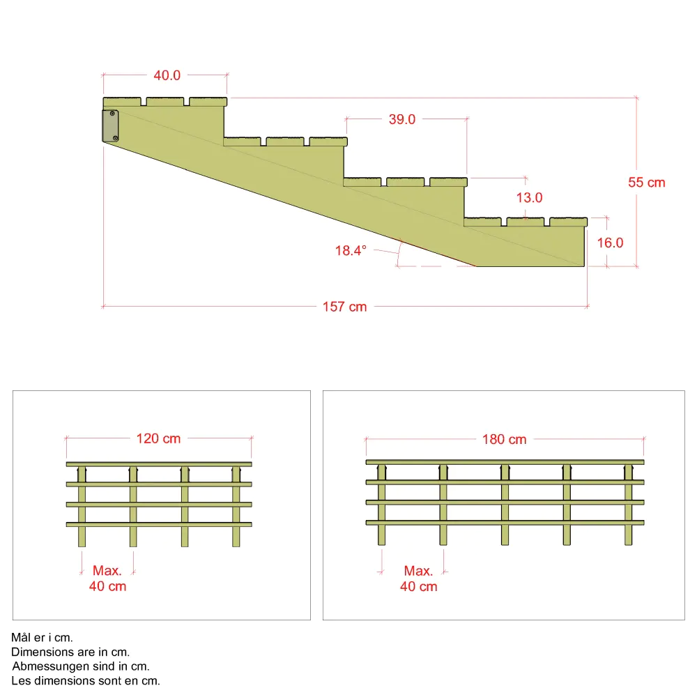 Plus Außentreppe Kiefer 4 Stufen 120 cm breit Schritttiefe 39 cm