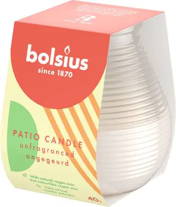 Bolsius Kerze Patiolicht milky white 9,4 x 9,1 cm unparfümiert