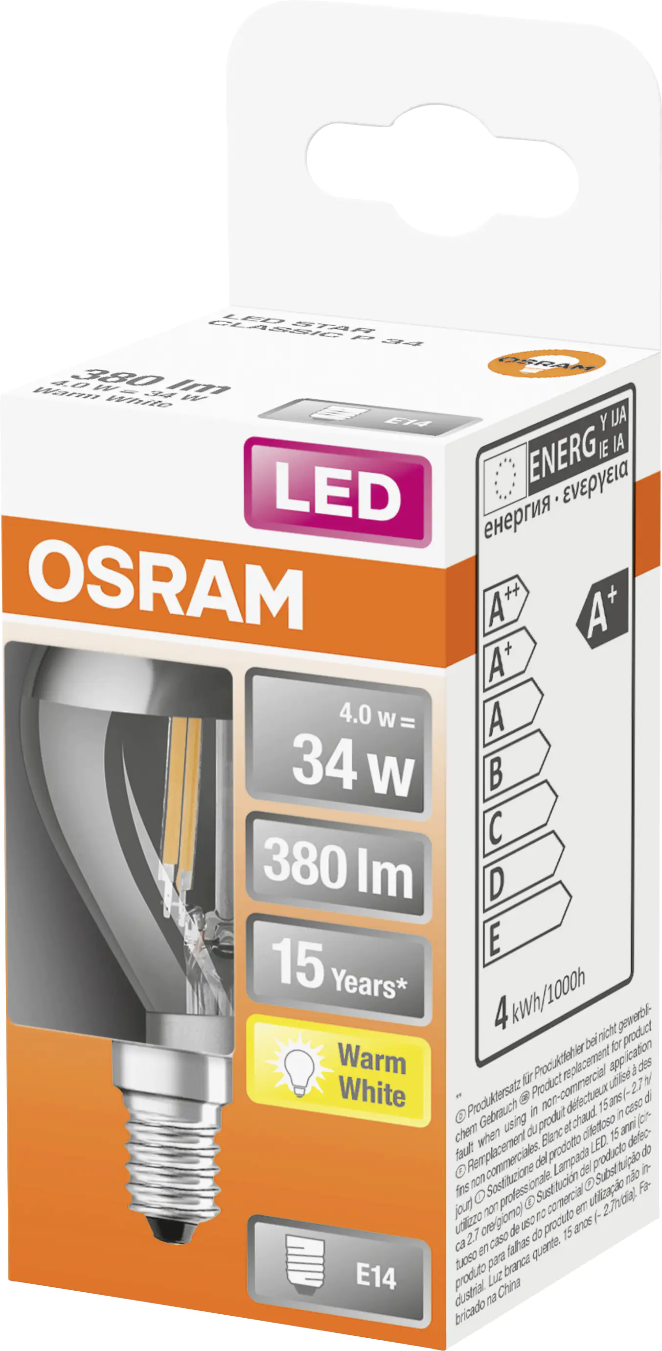 Osram LED Spiegelkopflampe silber E14 4W warmweiß, klar