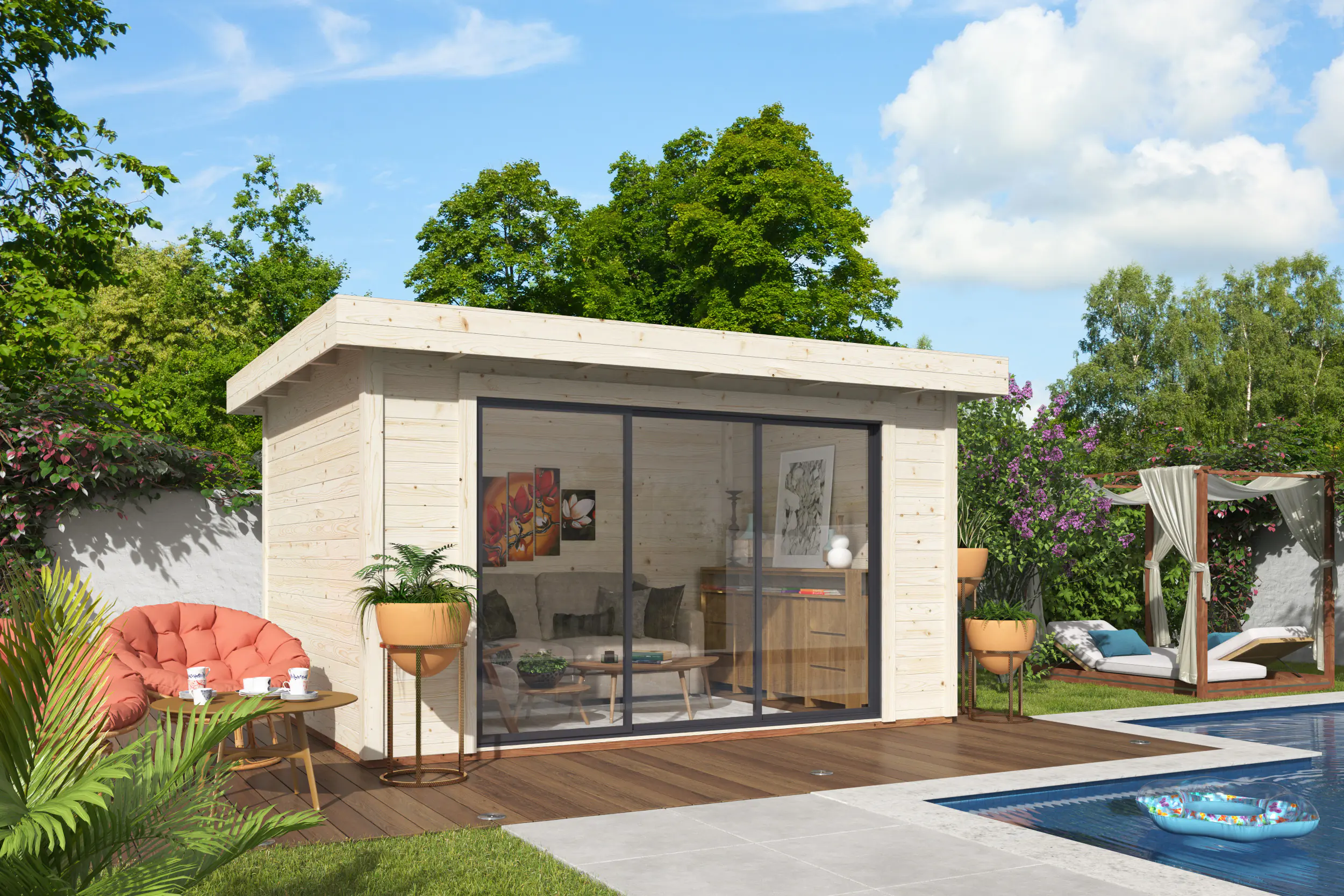 Palmako Gartenhaus Lydia 385 x 291 cm mit Schiebetüren naturbelassen Palmako Gartenhaus Lydia 385 x 291 cm mit Schiebetüren naturbelassen