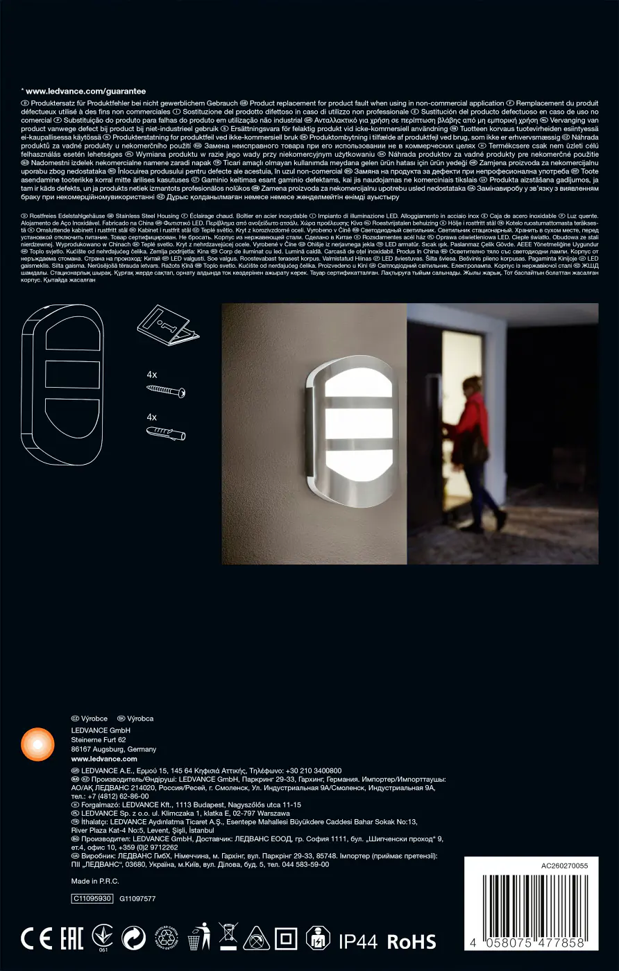 Ledvance LED Außenleuchte Endura Style Plate Außenwandleuchte