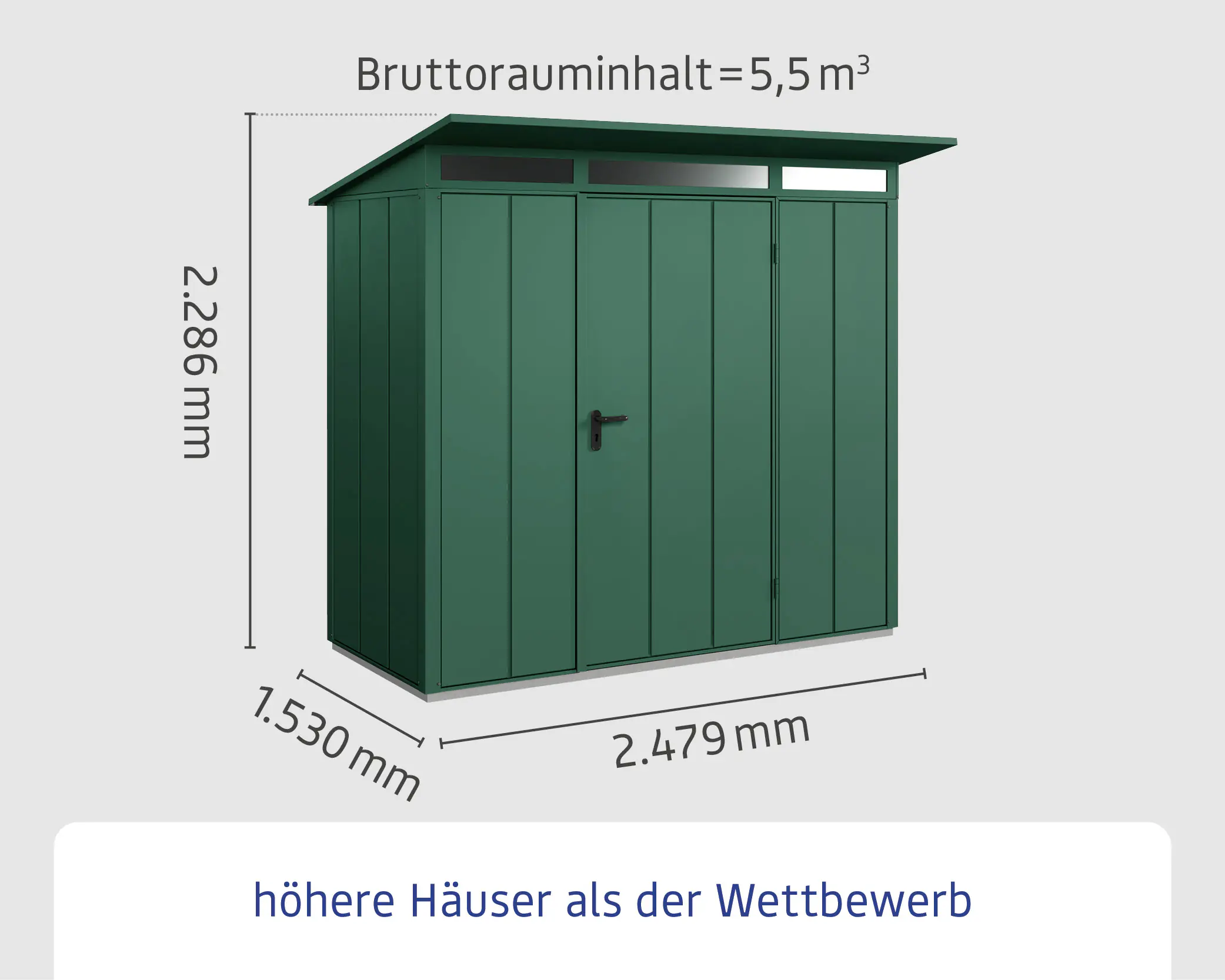EcoStar Gerätehaus Elegant-P Typ 1 moosgrün 247,9 x 153 x 228,6 cm