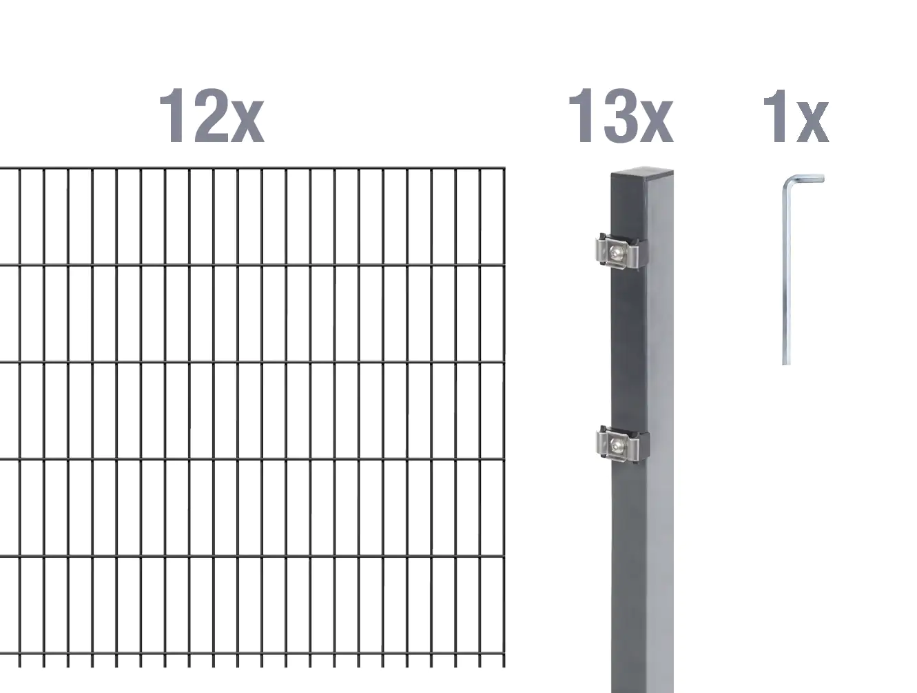 Alberts Doppelstabmatten-Grundset 24 m 200 x 80 cm 6/5/6 anthrazit