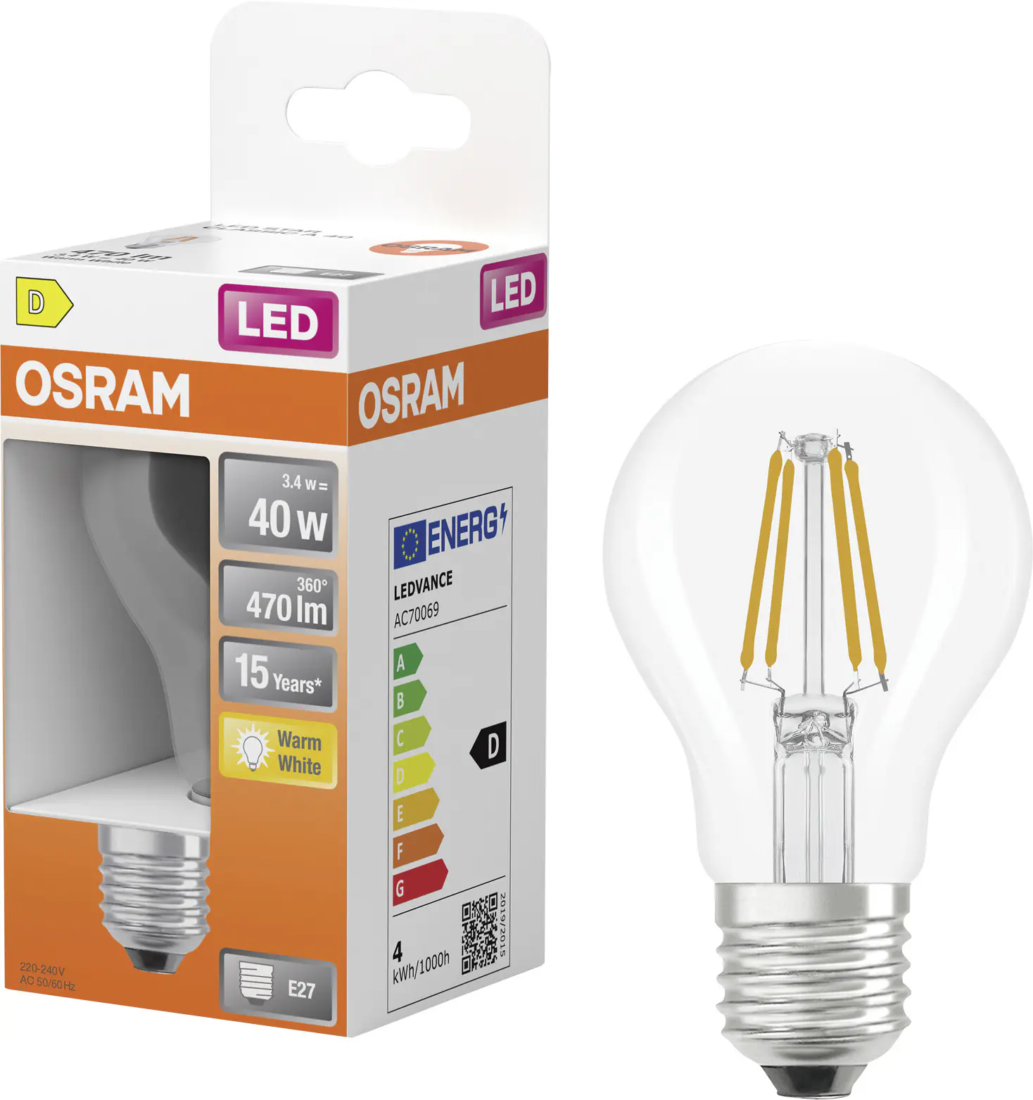 Osram LED Leuchtmittel Star Classic A 40 Filament 3,4W 827 klar E27 Osram LED Leuchtmittel Star Classic A 40 Filament 3,4W 827 klar E27