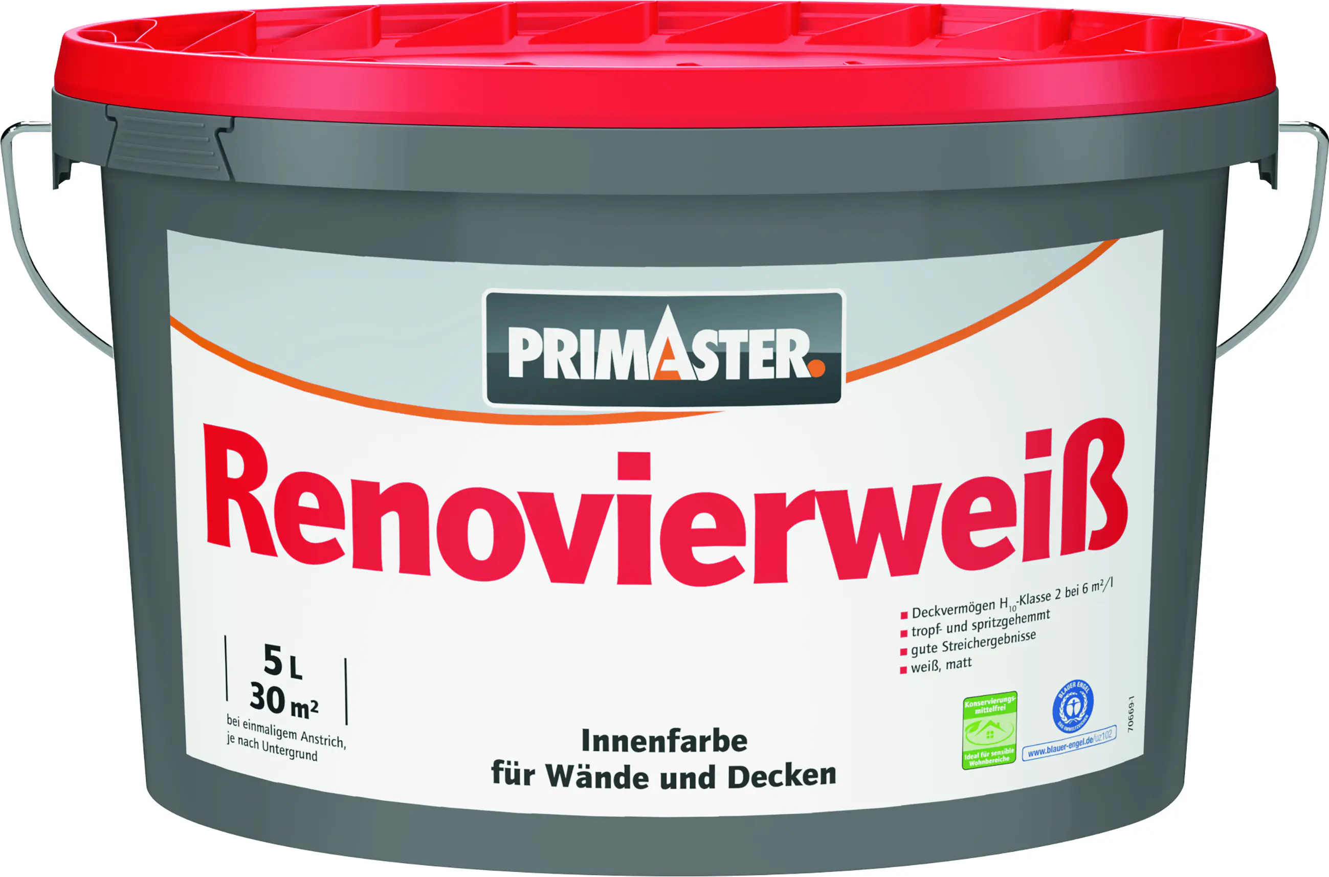 Primaster Wandfarbe Renovierweiß weiß 5 L