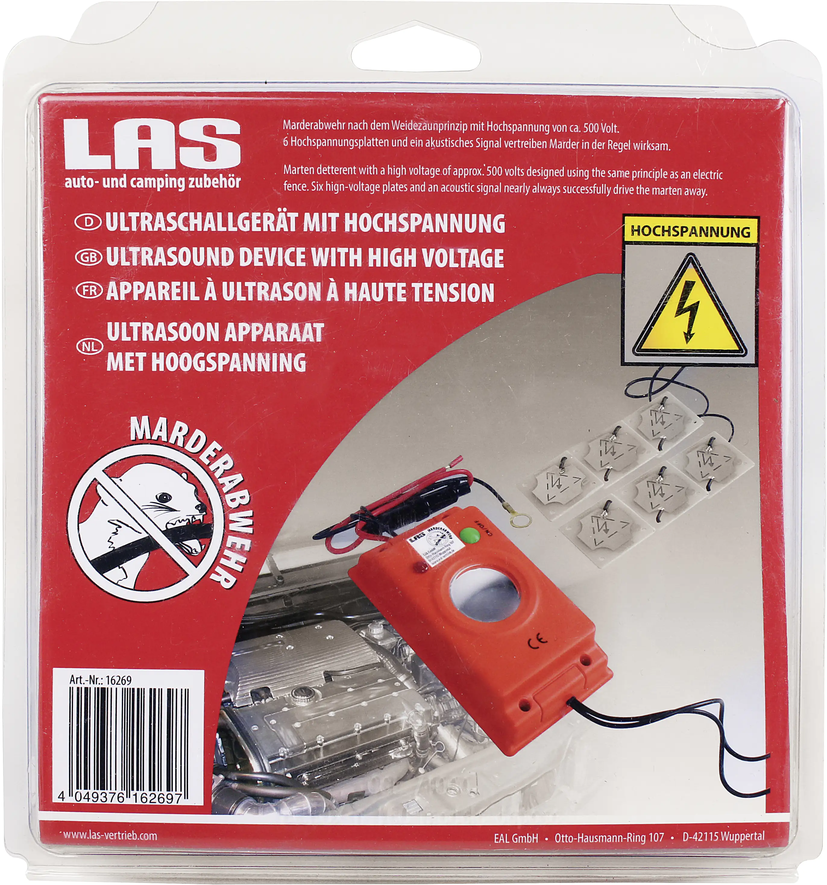 LAS Marderabwehrgerät Hochspannung + Ultraschall 85dB 12/24V DC LAS Marderabwehrgerät Hochspannung + Ultraschall 85dB 12/24V DC