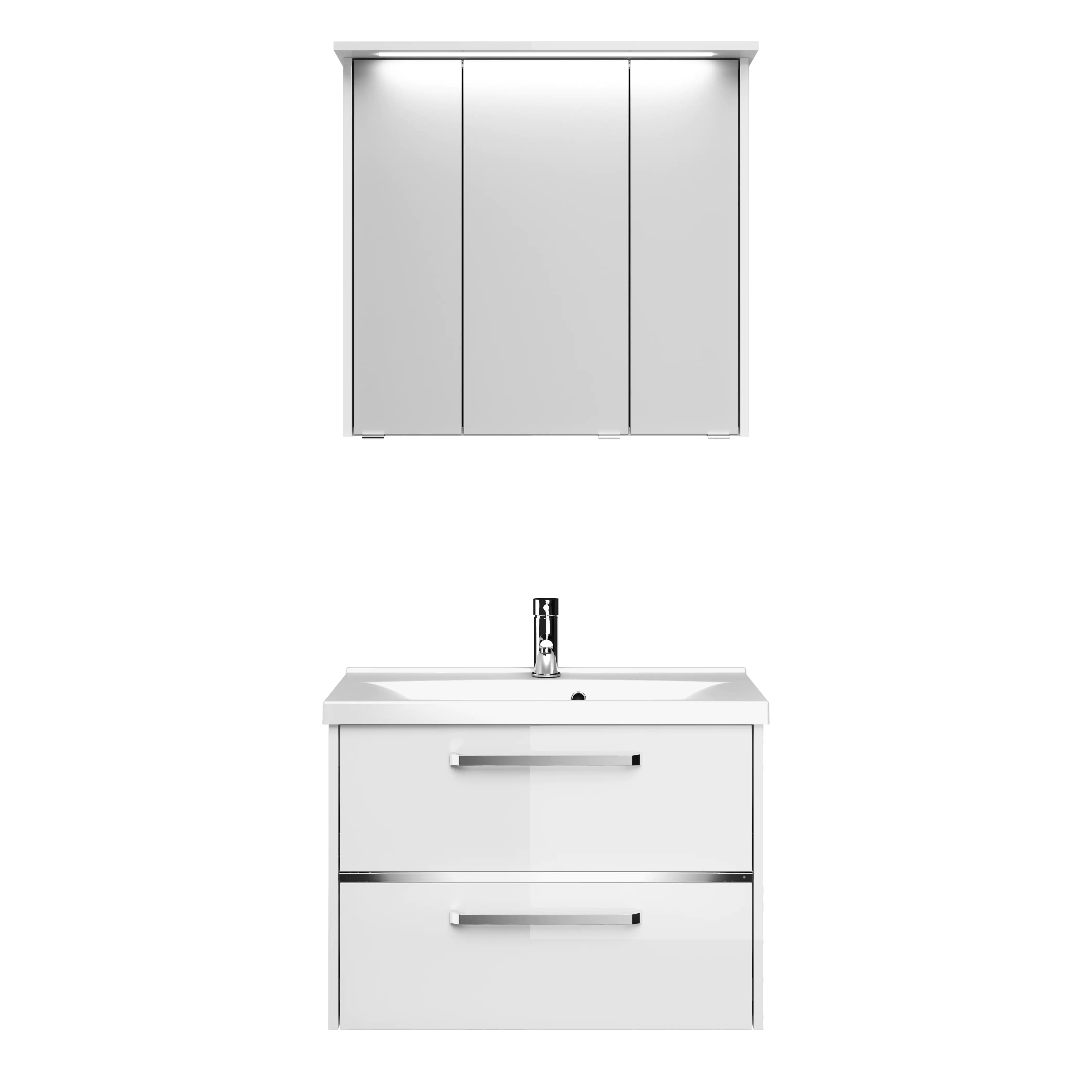 Primaster Badmöbel-Set Berlin weiß 77 cm Twin LED, Mineralgusswaschtisch