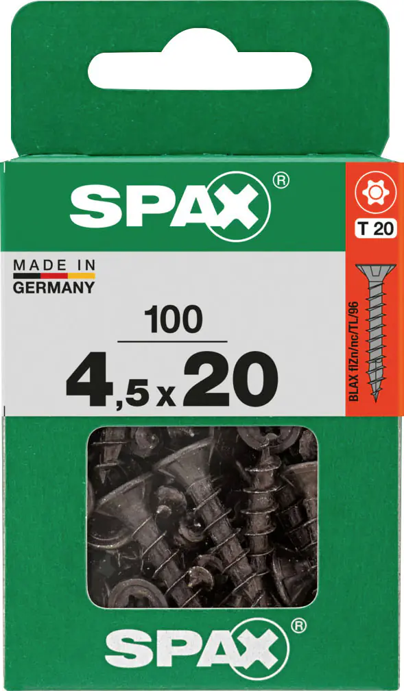 Spax Universalschrauben 4,5 x 20 mm T20 Vollgewinde - 100 Stk.  Spax Universalschrauben 4,5 x 20 mm T20 Vollgewinde - 100 Stk.