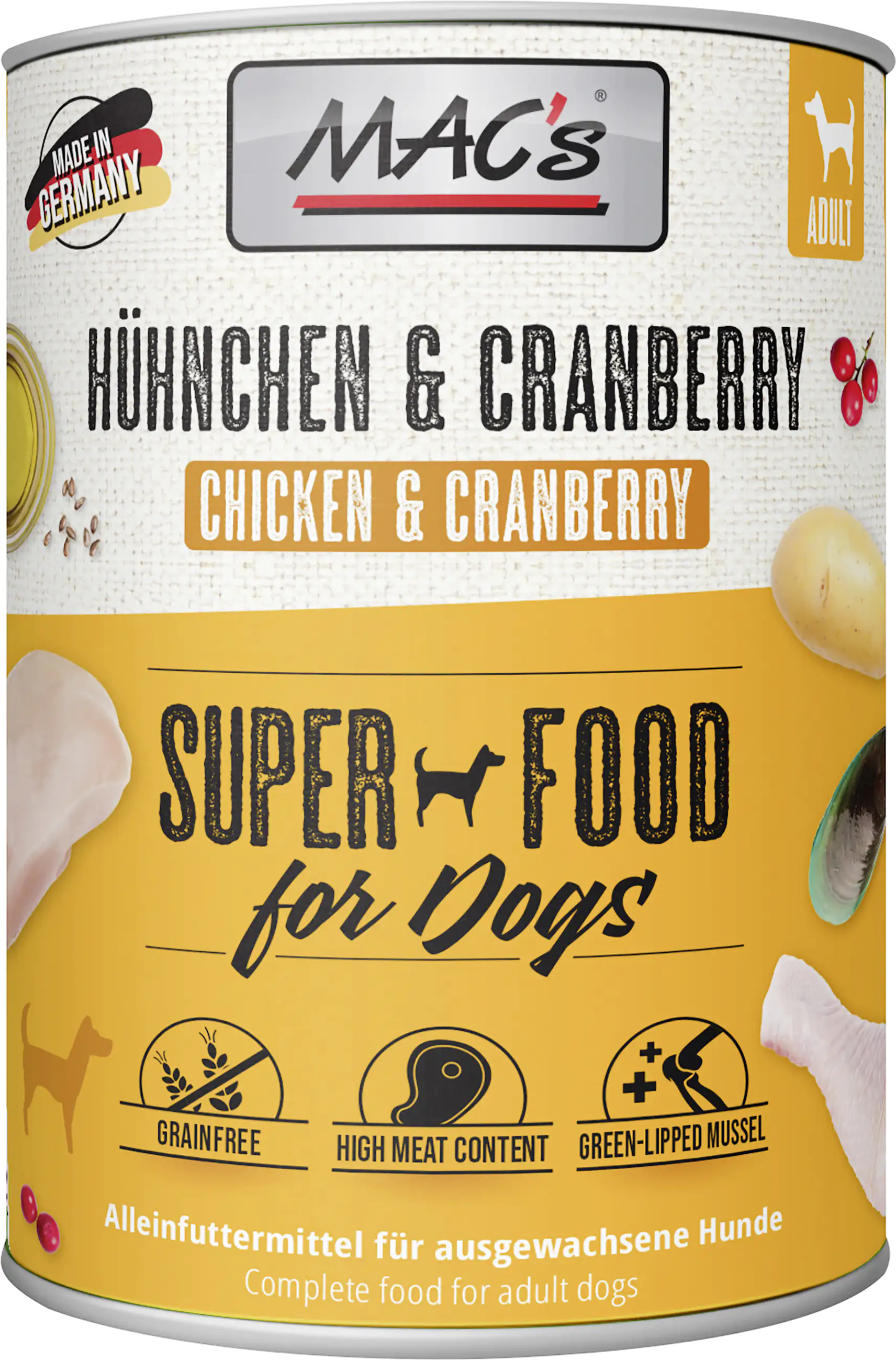 Macs Dog Hundenassfutter Adult getreidefrei 800 g Hühnchen & Cranberry