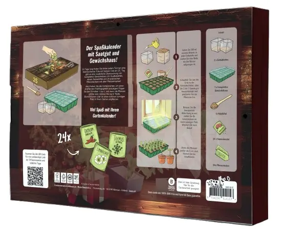 Saatgut Adventskalender Kamin mit komplettem Mini Gewächshaus Set