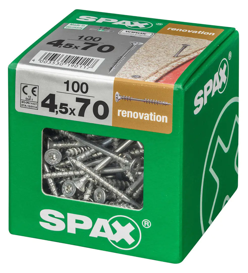 Spax Verlegeschrauben 4.5 x 70 mm TX 20 - 100 Stk. Spax Verlegeschrauben 4.5 x 70 mm TX 20 - 100 Stk.