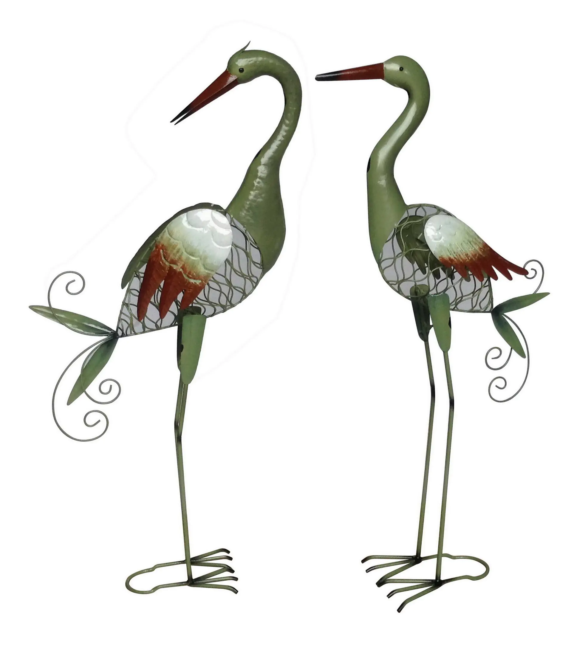 4333692876742 TrendLine Dekofigur Reiher Metall 93 cm grün weiß rot