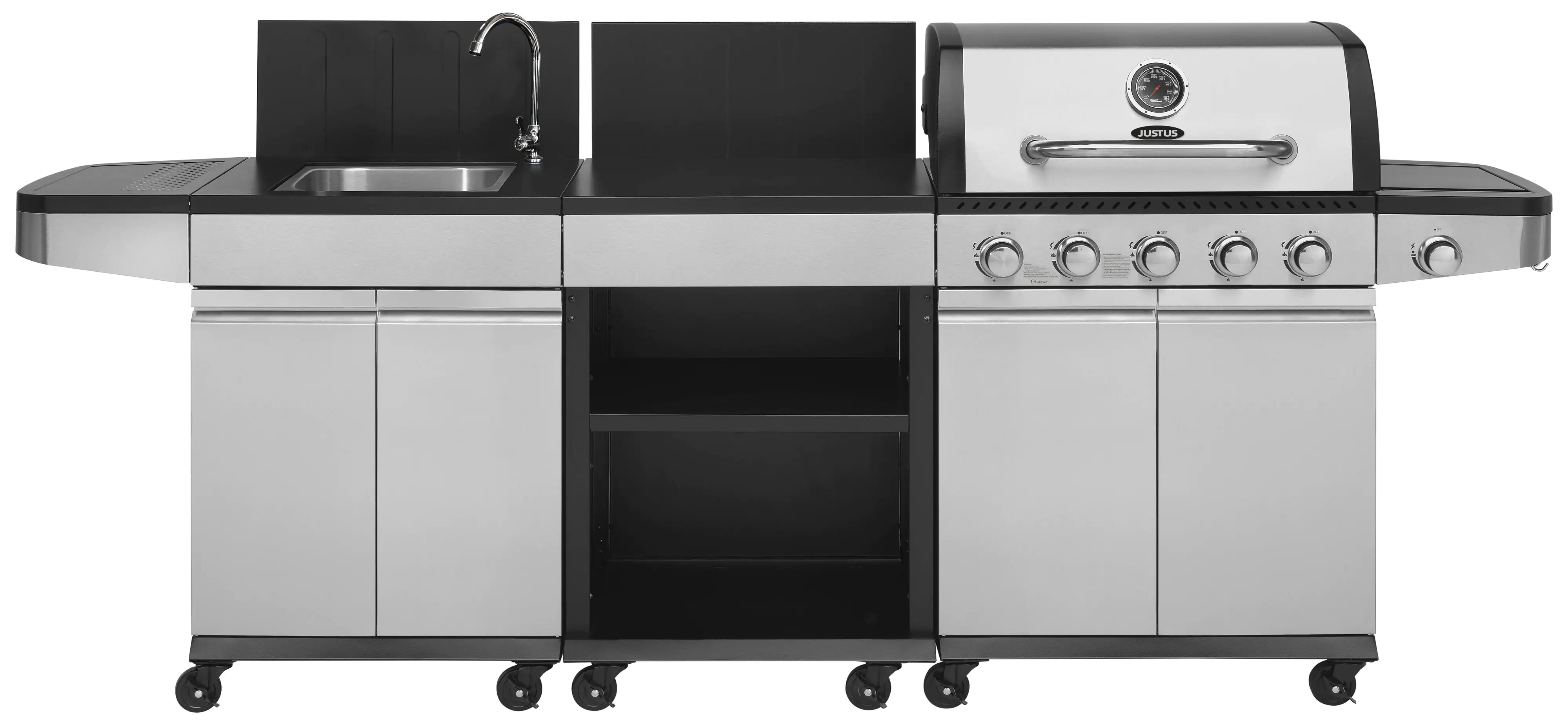 Justus Gasgrill-Küche Juno mit Edelstahlspüle und Armatur Justus Gasgrill-Küche Juno mit Edelstahlspüle und Armatur