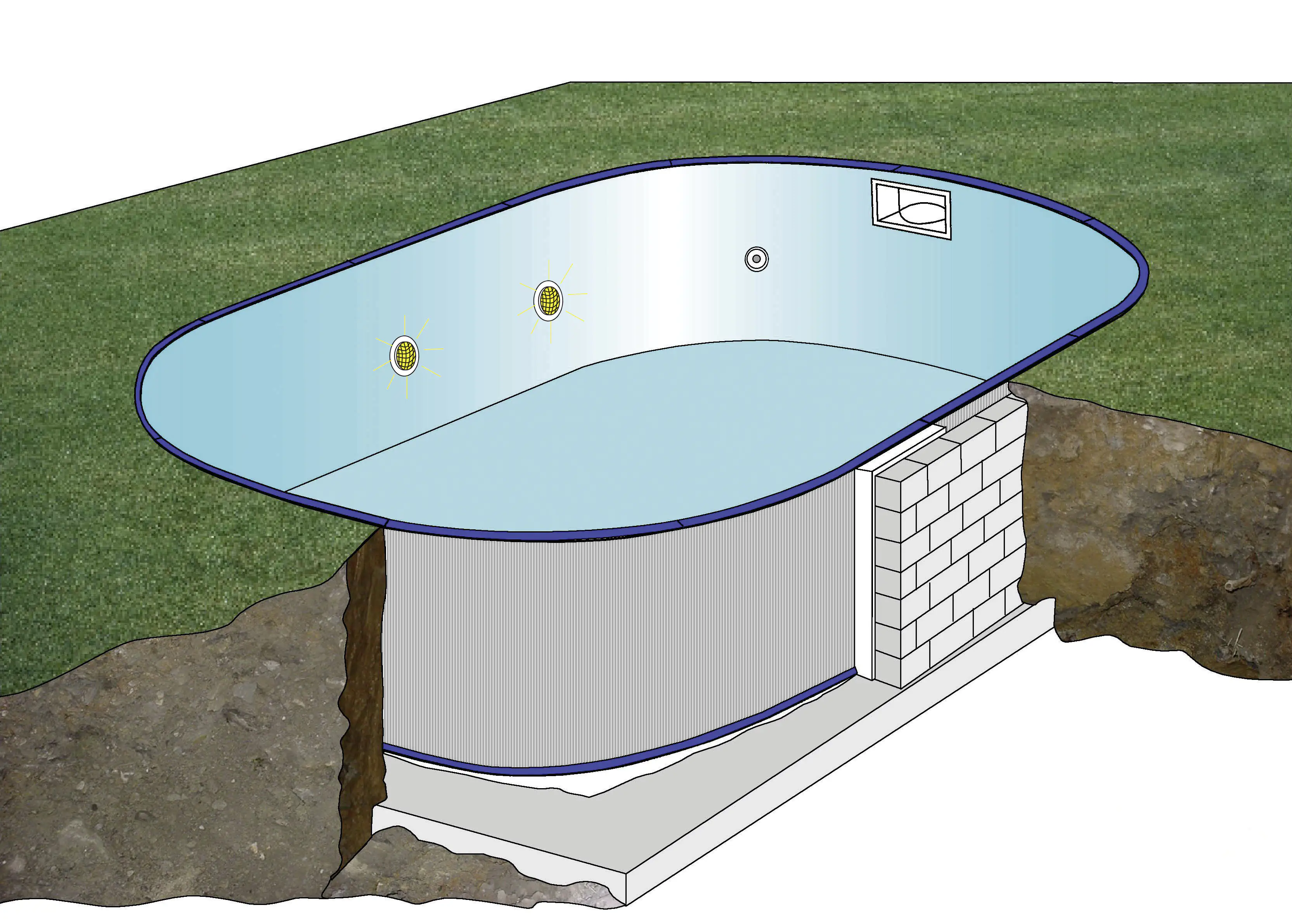 Gre Stahl-Einbaupool Moorea oval 800 x 400 x 150 cm