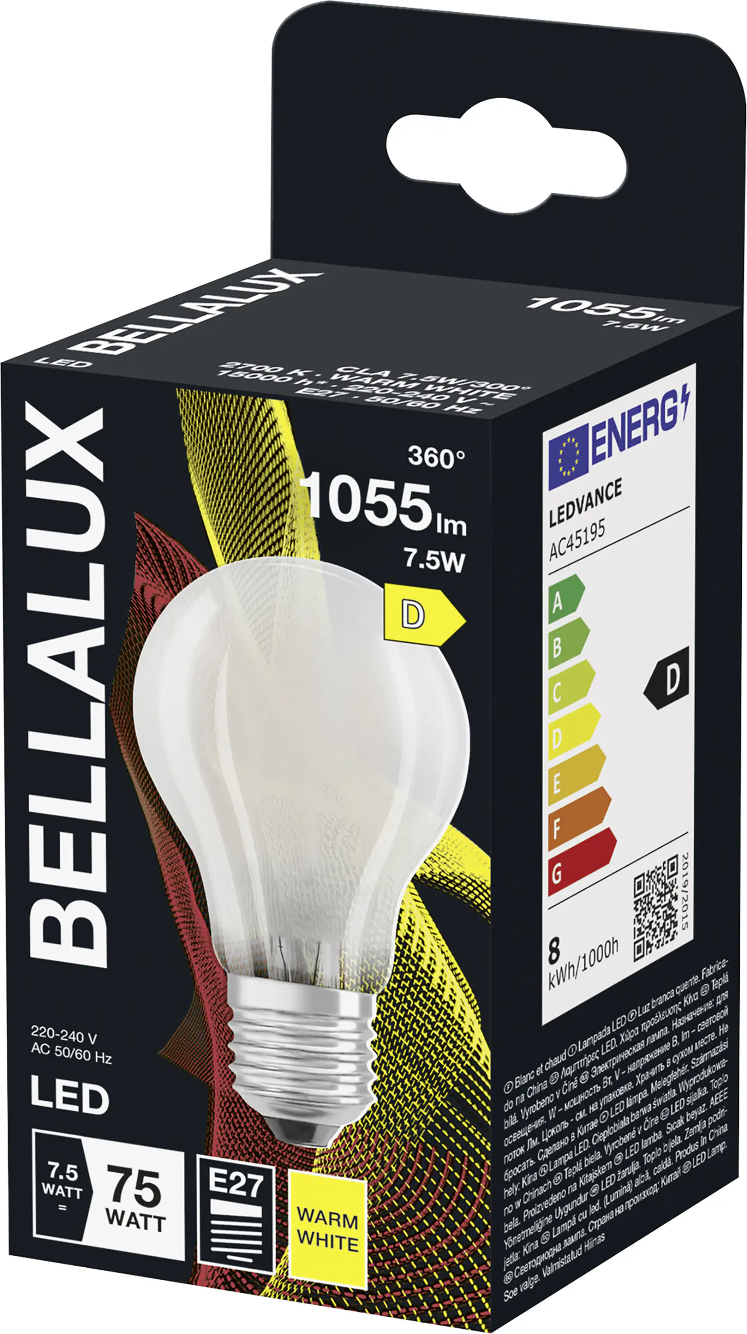 Bellalux LED-Leuchtmittel Birnenform  E27, 7,5W, 1055lm, 2700K, warmweiß