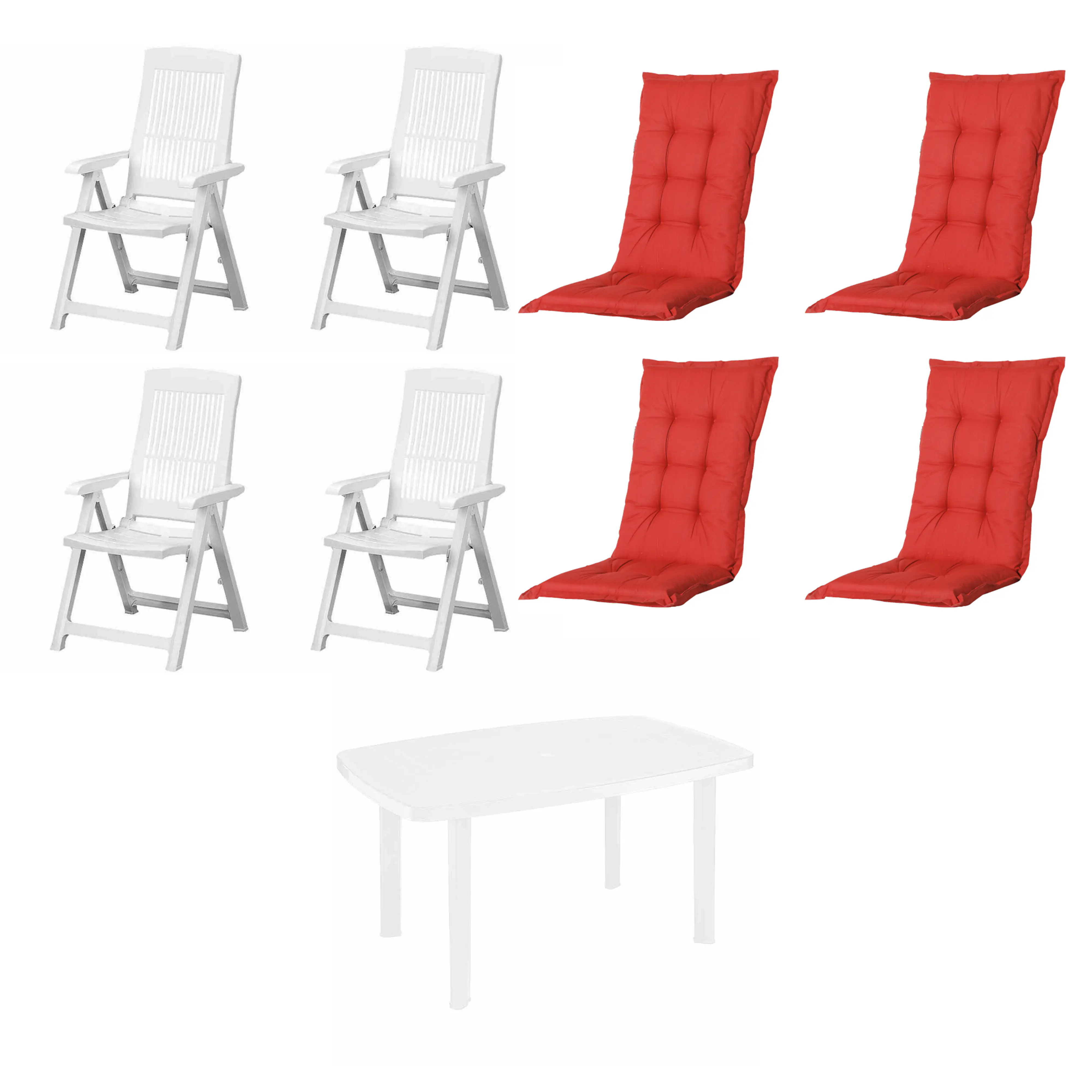Progarden Gartenstuhl-Set Tampa + Faro mit Auflagen weiß/rot 8-tlg.