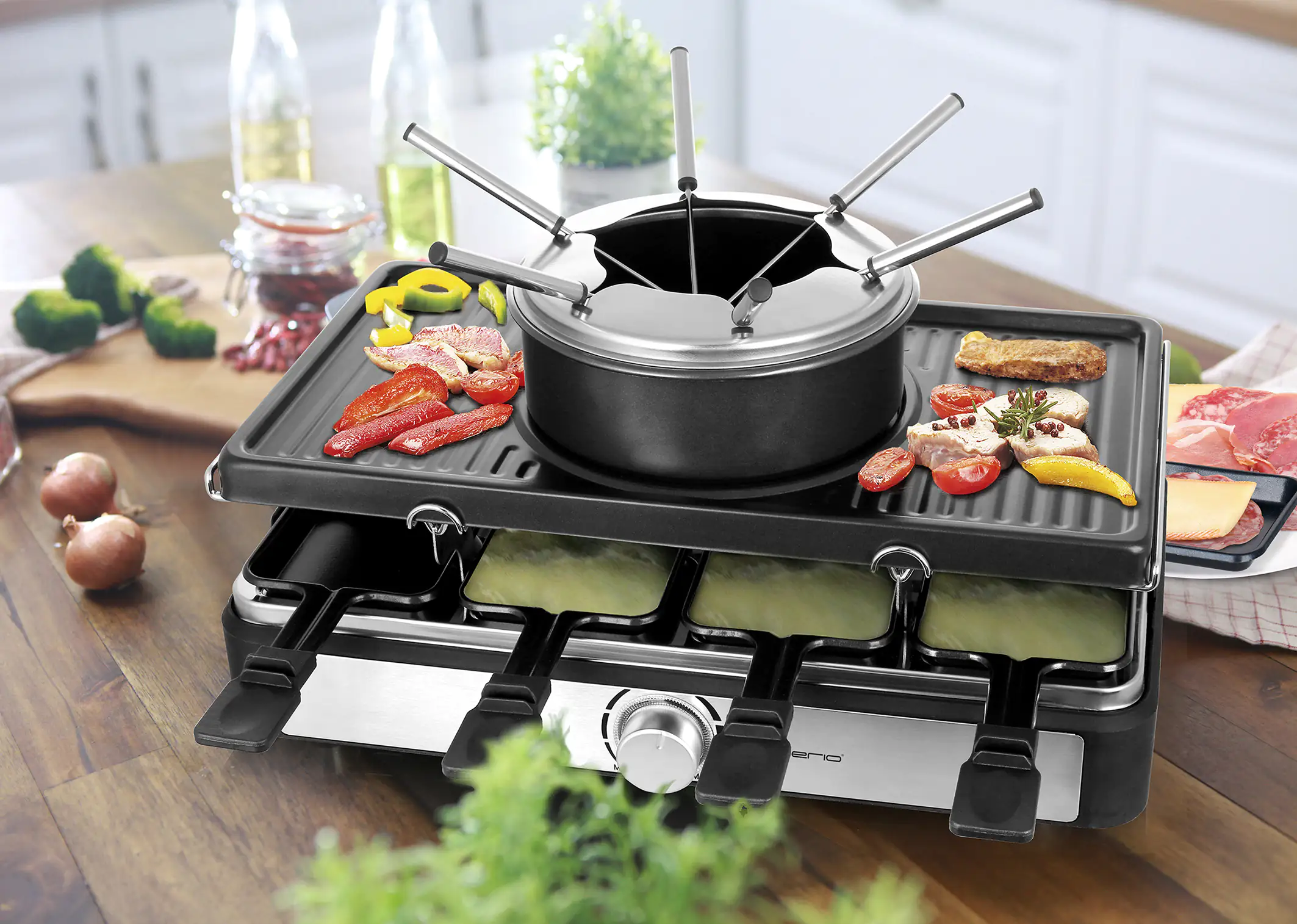 Emerio Raclette mit Fondue RG-124930 mit 8 Pfännchen