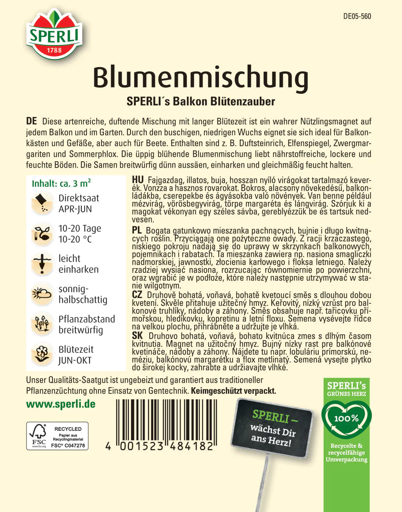 Sperli Blumenmischung SPERLI's Balkon Blütenzauber