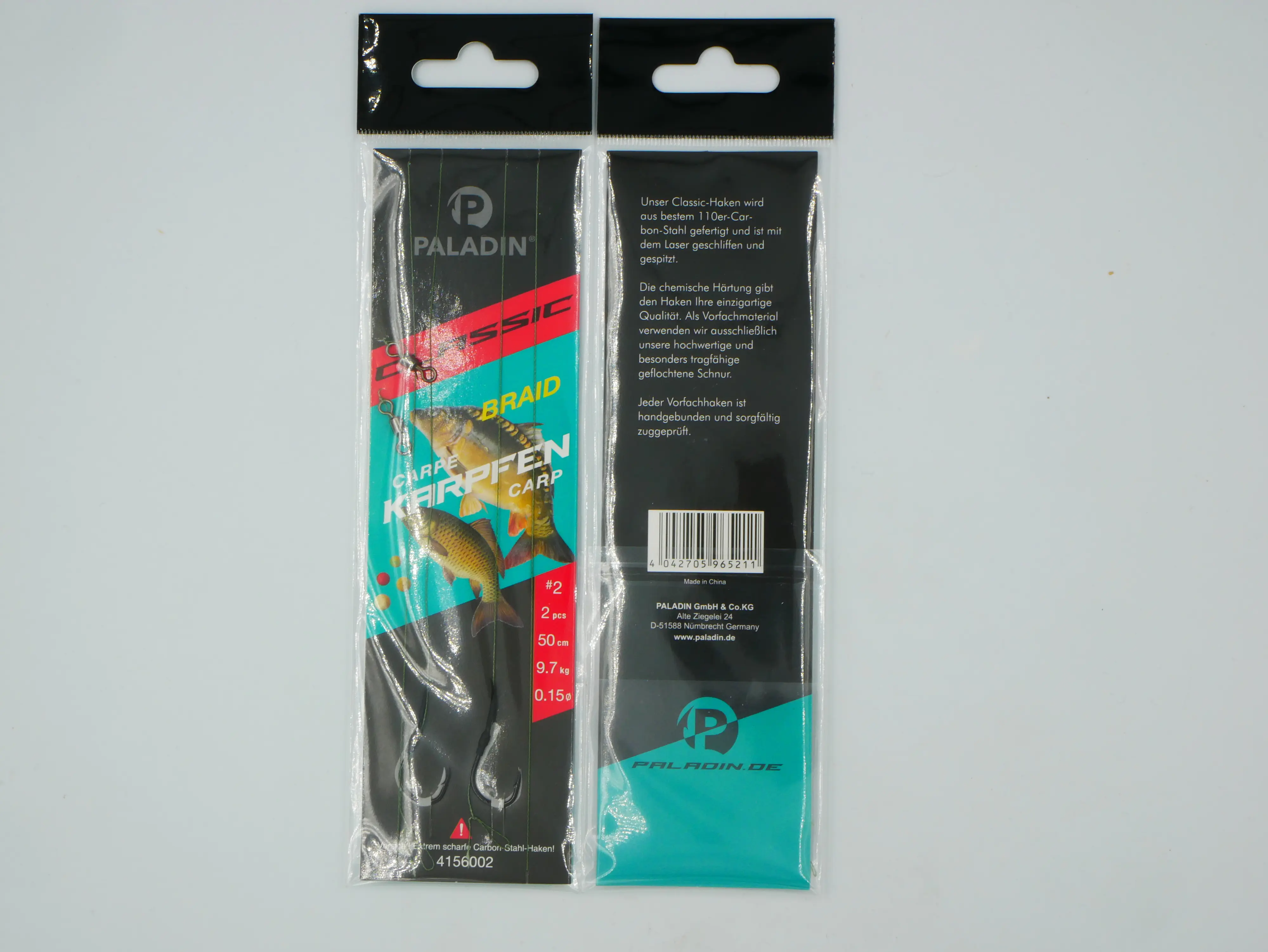 Paladin Karpfenhaken Boilie gebunden Größe 2 50 cm 2 Stück schwarz