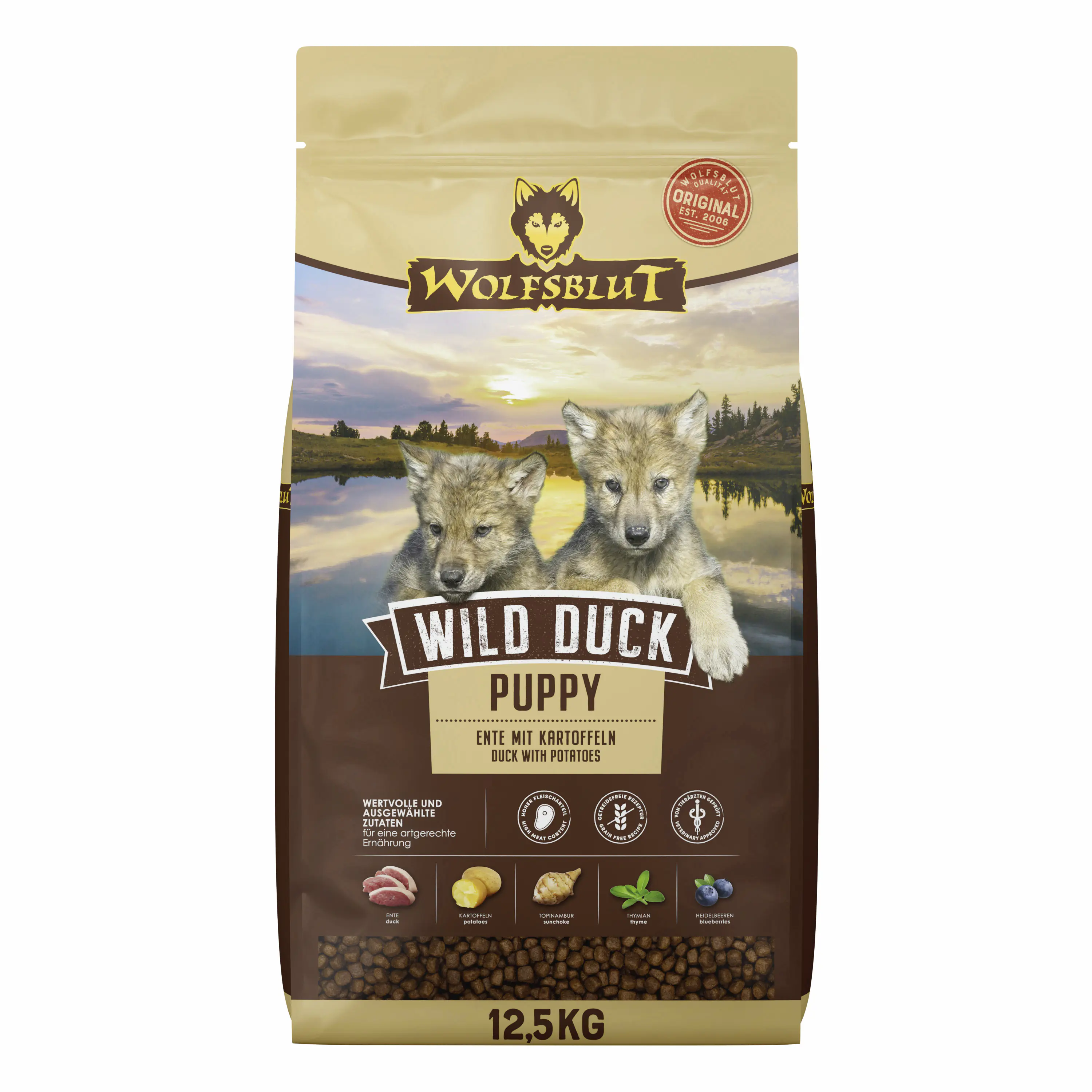 Wolfsblut Wild Duck Puppy Hundetrockenfutter Junior getreidefrei 12,5 kg Ente