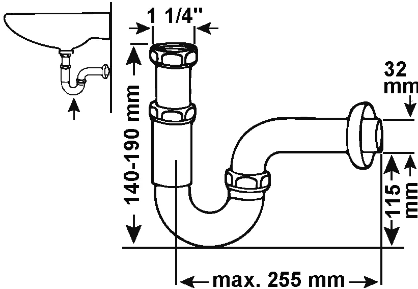 Viega Röhrensiphon 1 1/4" x 32 mm Mod. 5611 Metall, verchromt Viega Röhrensiphon 1 1/4" x 32 mm Mod. 5611 Metall, verchromt
