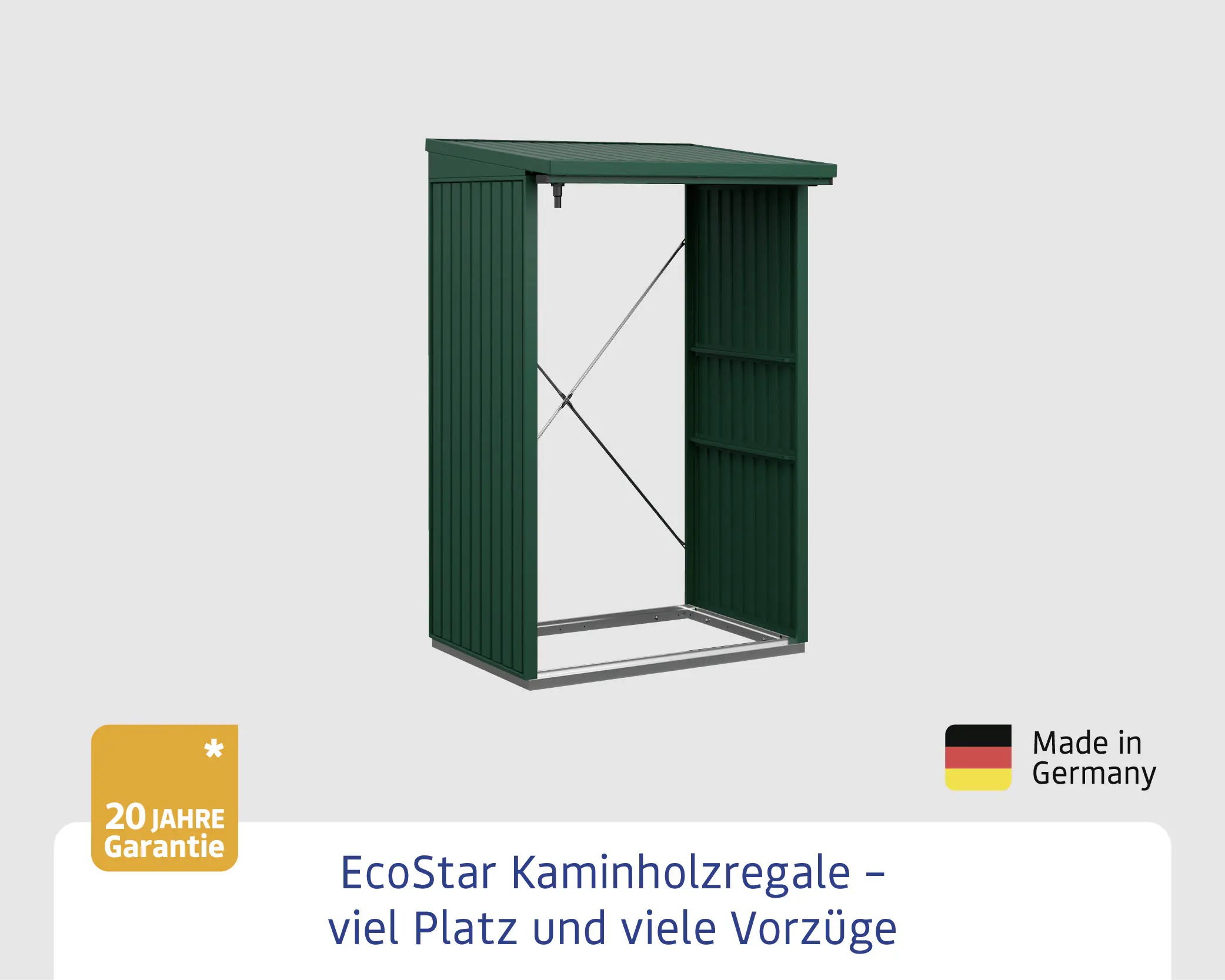 Ecostar Kaminholzregal Trend-V Typ 1, moosgrün, mit Verstrebung