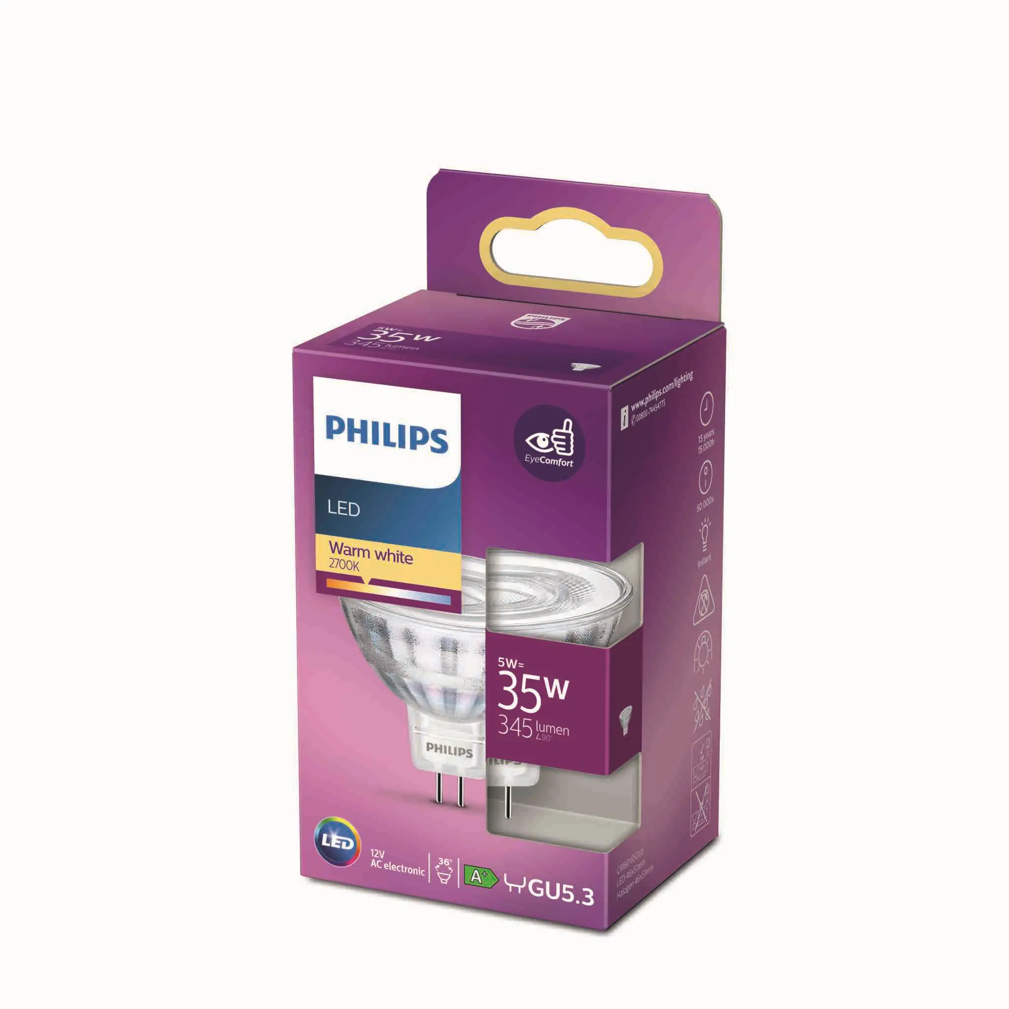 Philips LED-Leuchtmittel Spot GU5.3 MR16 4,4W warmweiß