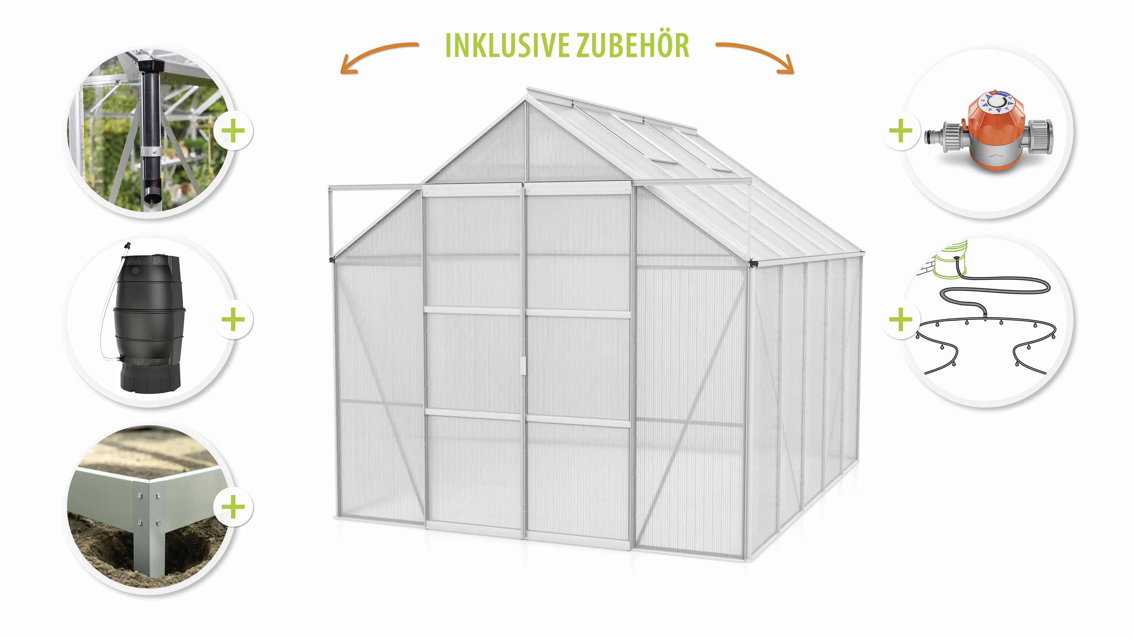 Vitavia Gewächshaus-Set Uranus 8300 HKP 4 mm alu 254 x 317 cm 