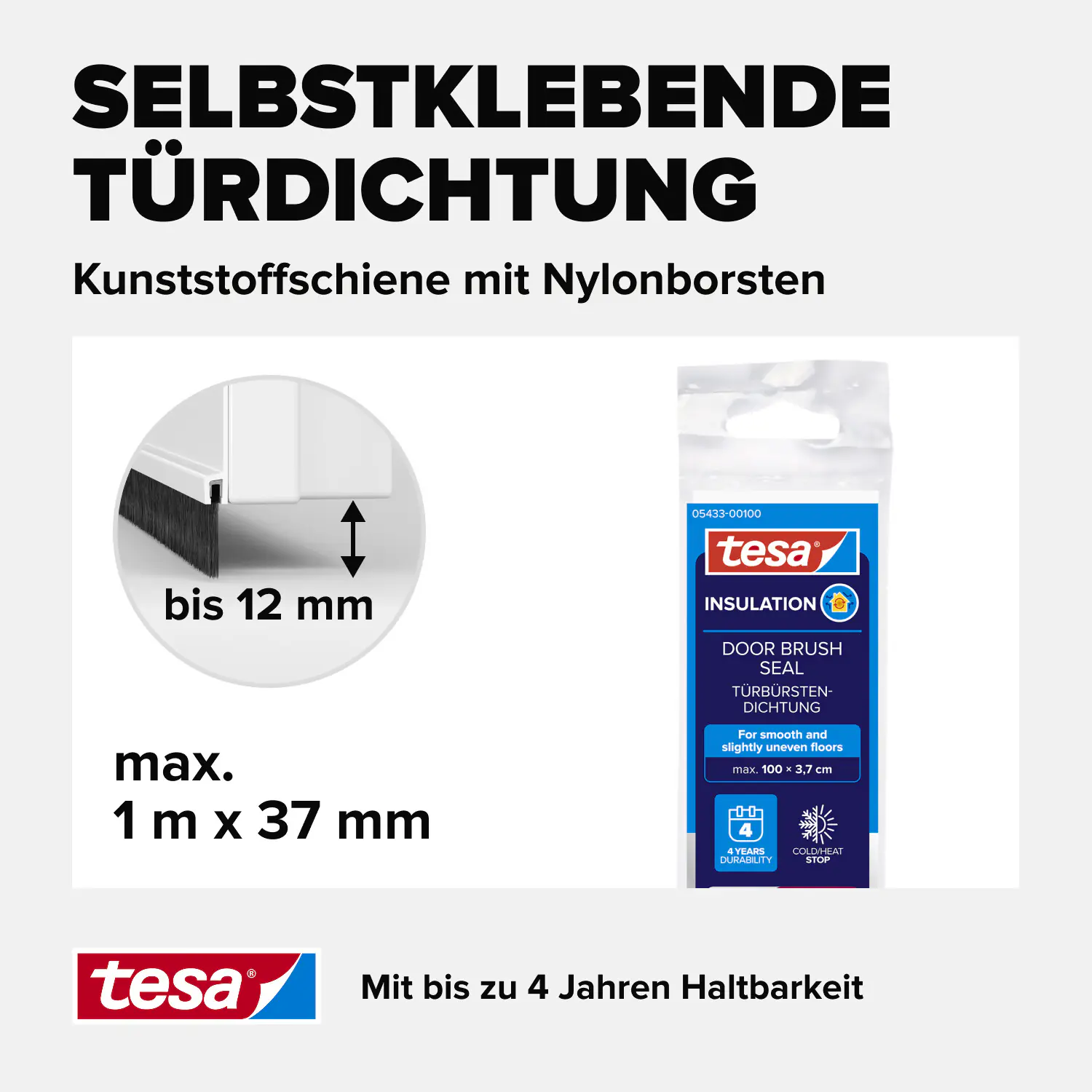 tesa Moll Türdichtschiene weiß, für Spalten bis 12 mm
