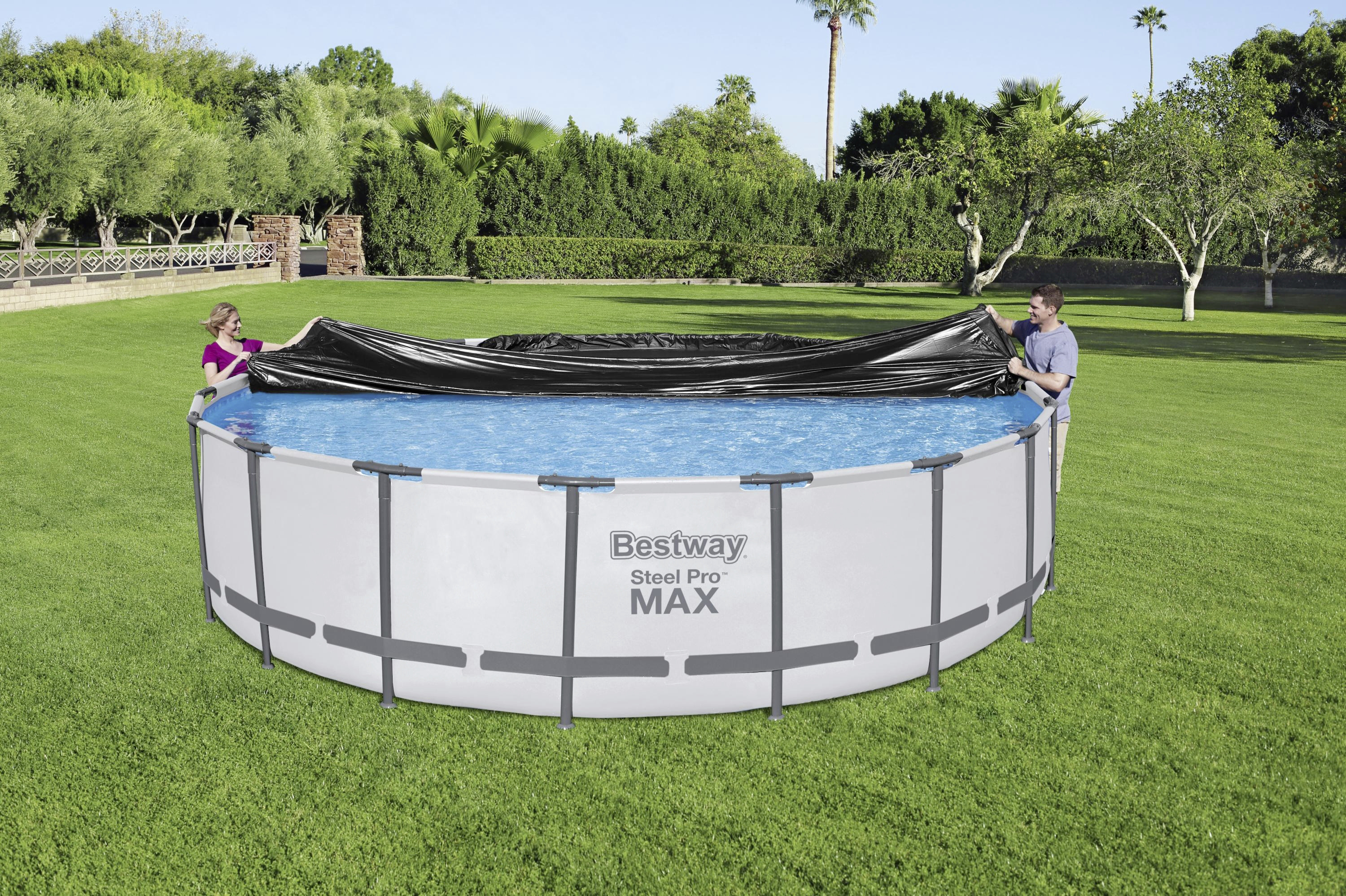 Bestway Abdeckplane PVC Flowclear schwarz Ø 555 cm